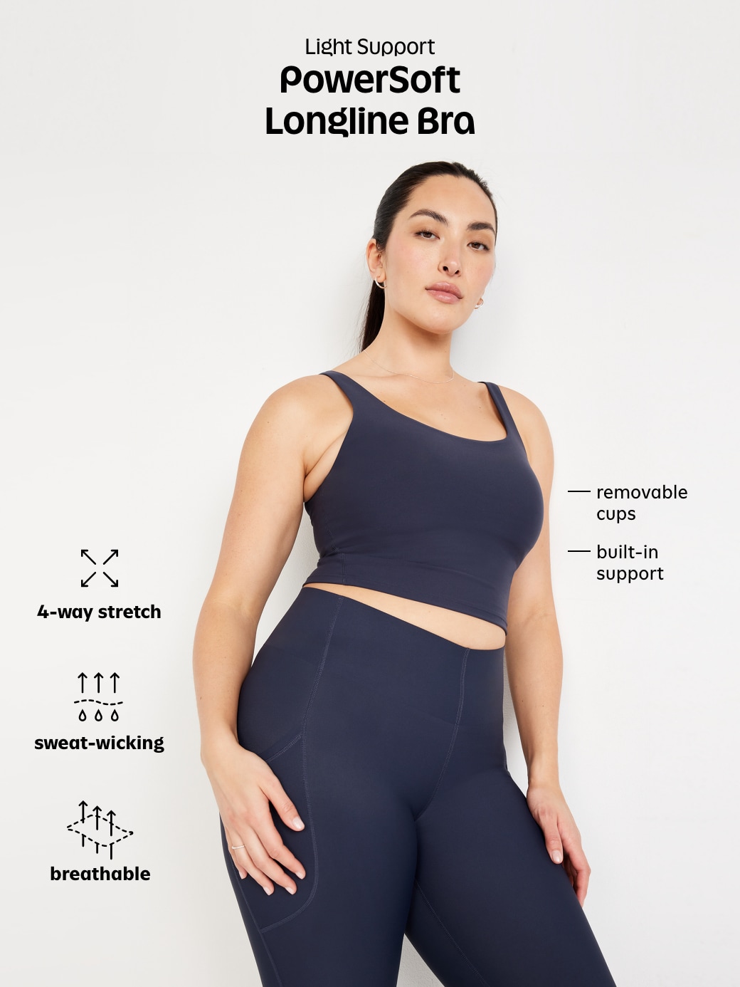Light Support PowerSoft Longline Sports Bra - Black Jack - 8