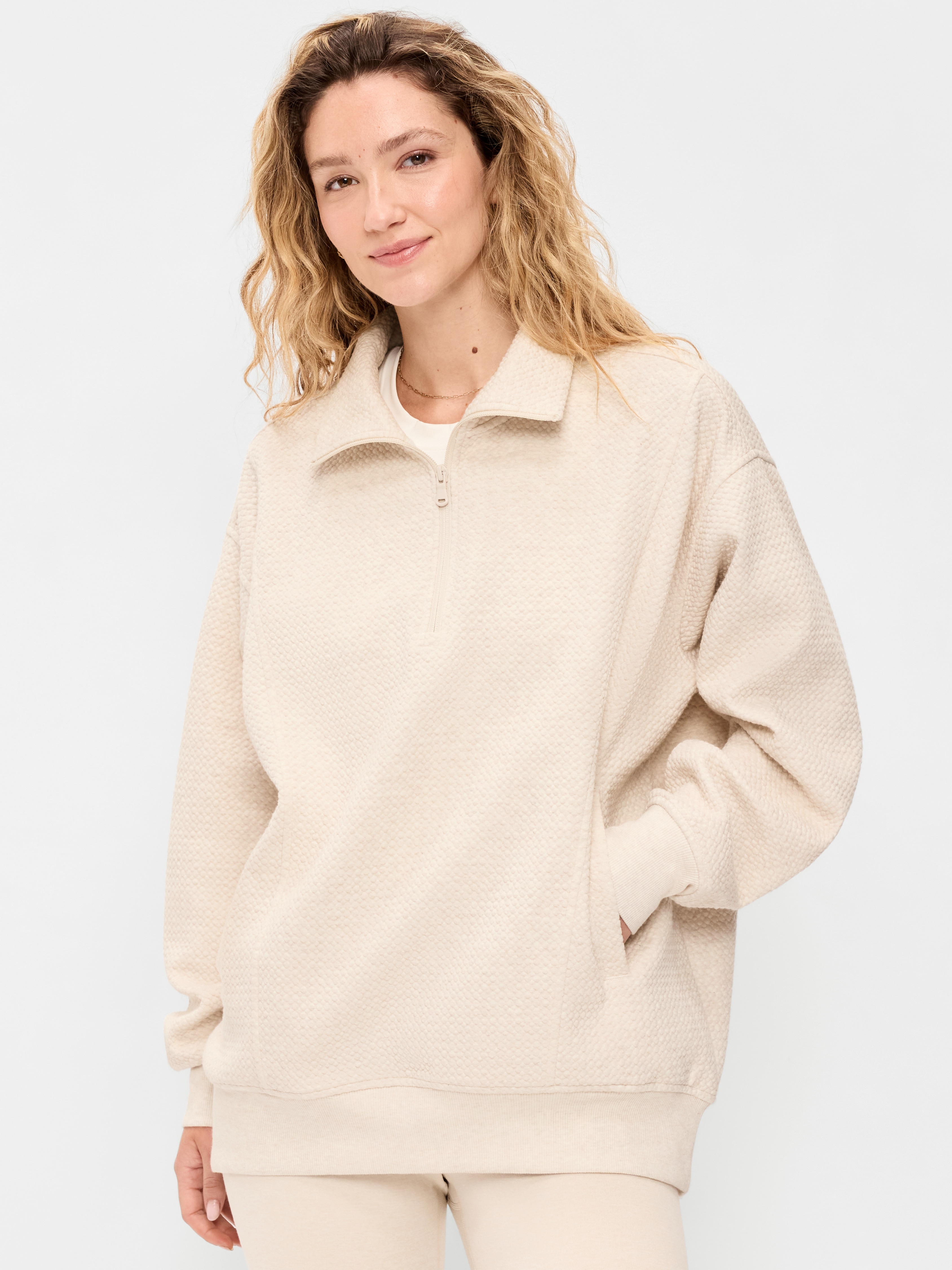 Dynamic Fleece Half-Zip Tunic Sweatshirt - Oatmeal Heather - 1
