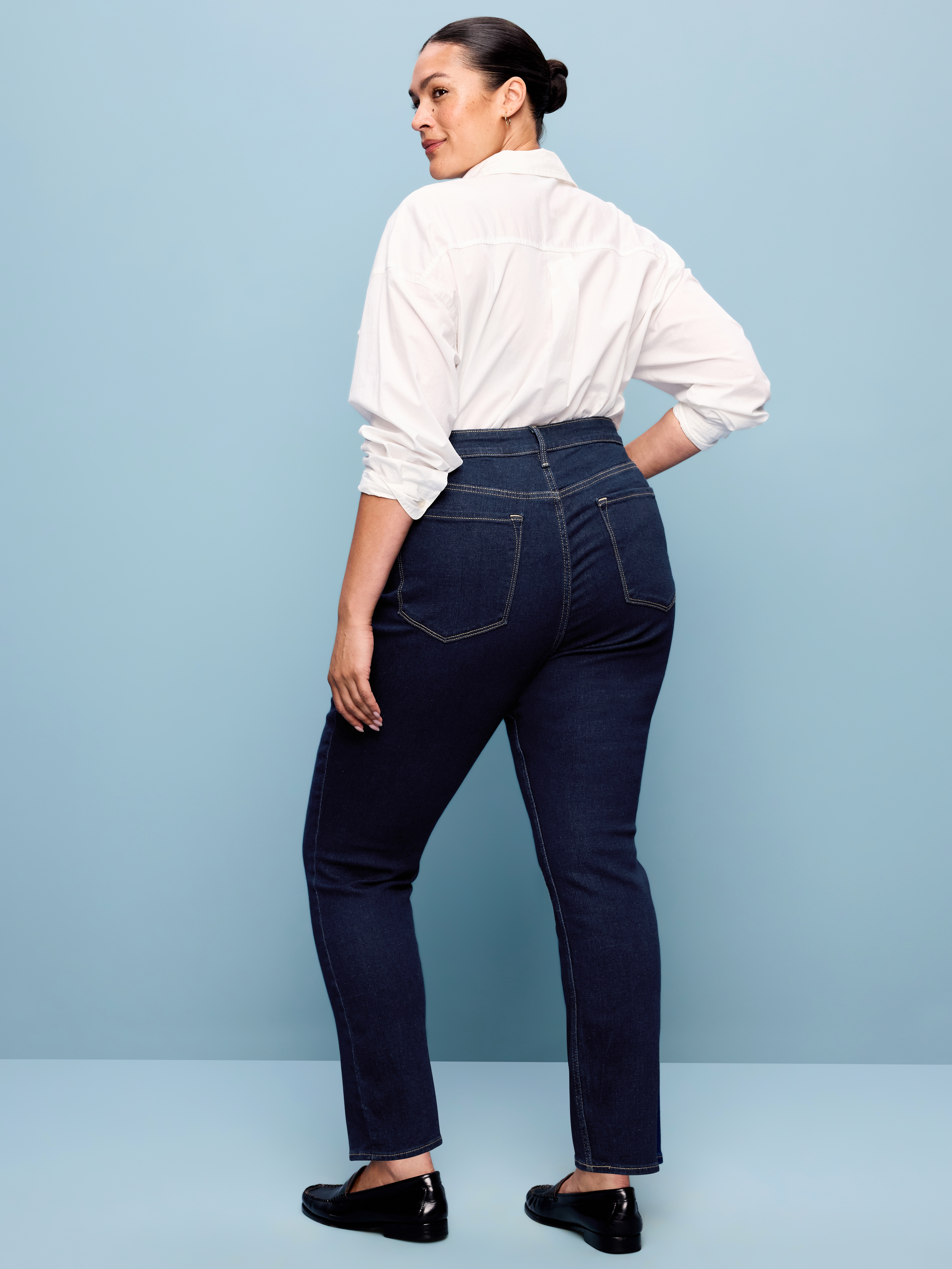 High-Waisted Wow Straight Ankle Jeans - Dark Wash - 10