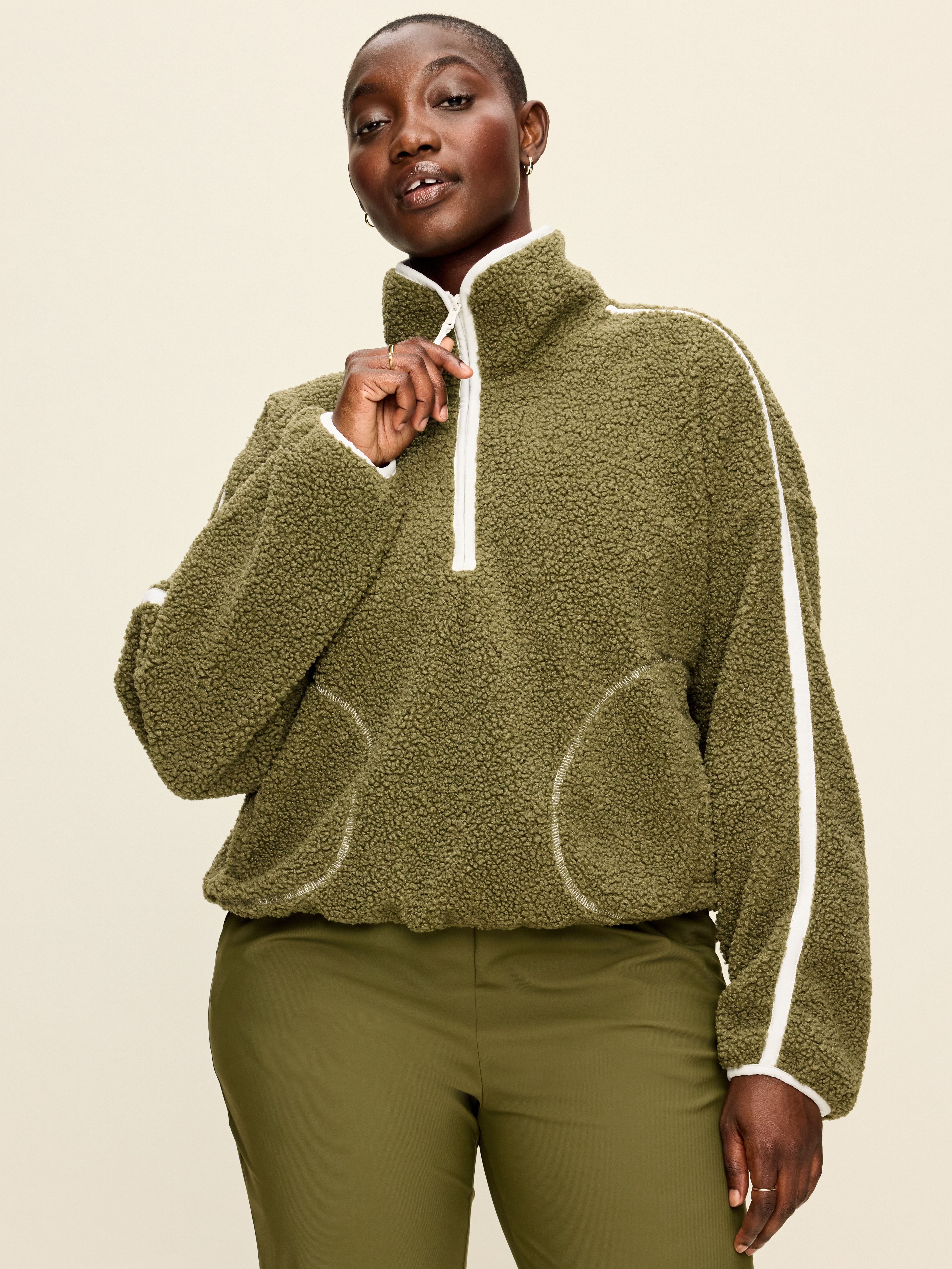 Loose Sherpa Quarter-Zip Pullover - Hearthwood - 5