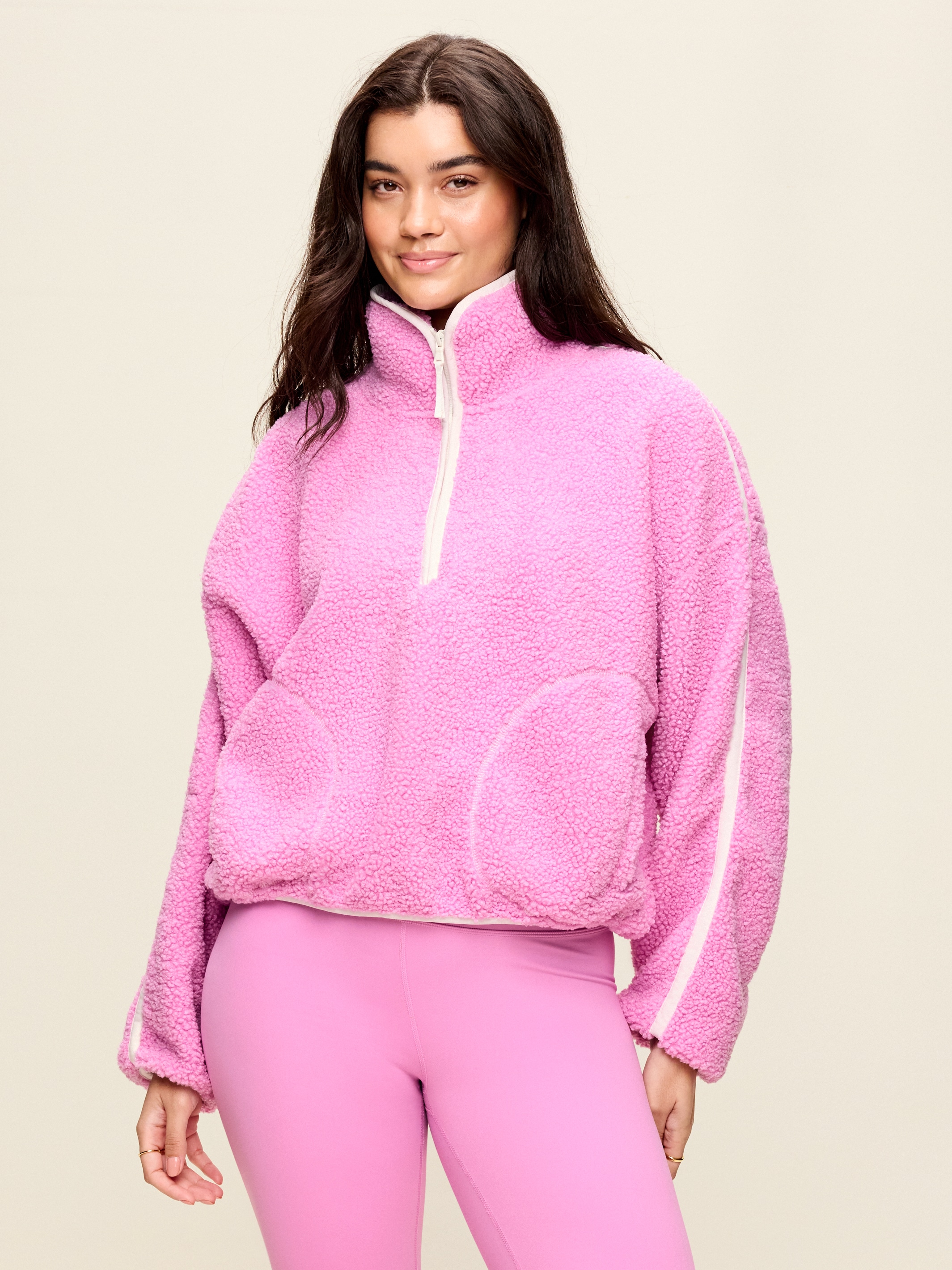 Loose Sherpa Quarter-Zip Pullover - Orchid - 5