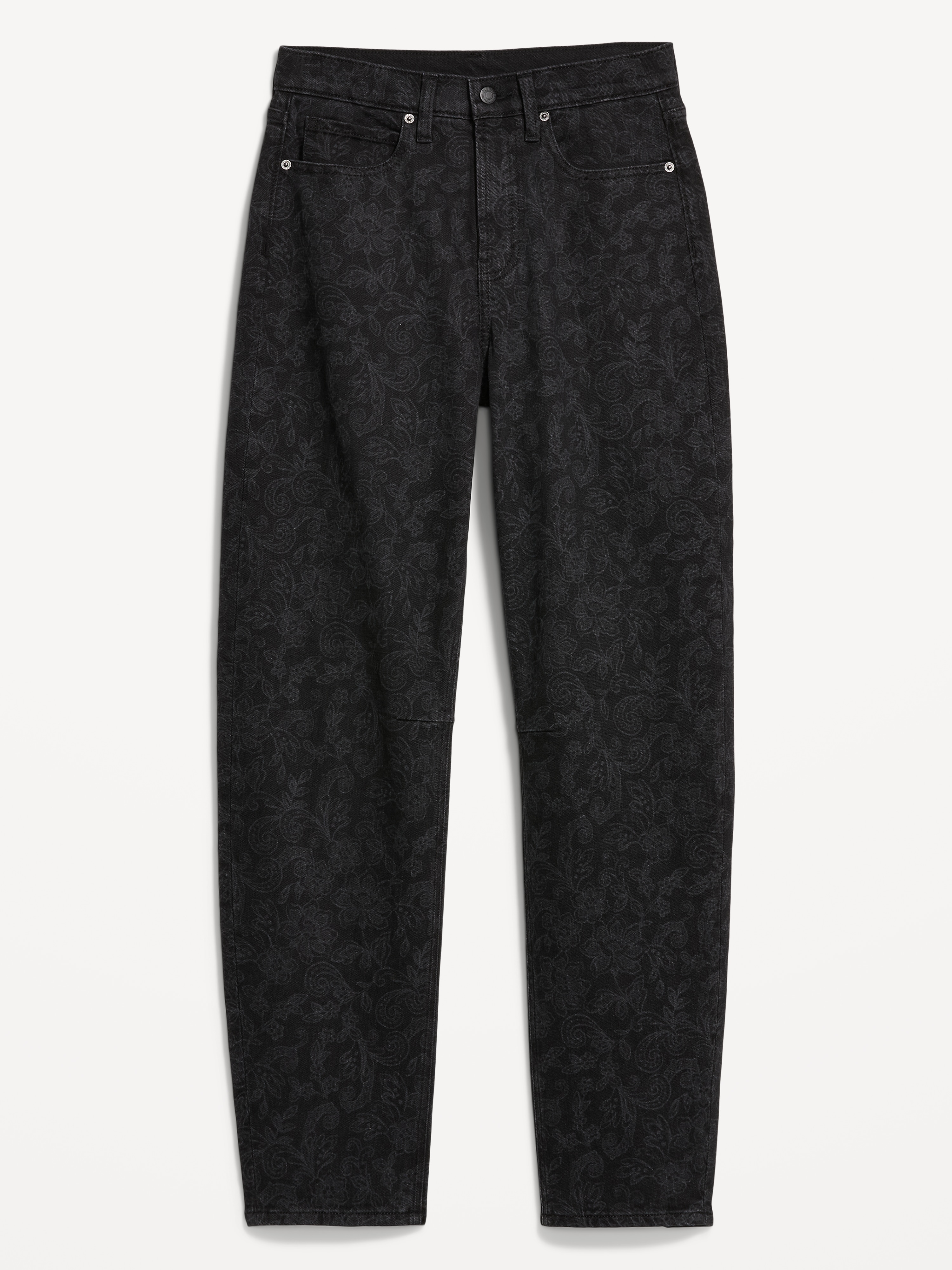 High-Waisted Baggy Barrel Jeans - Noir Bloom - 4