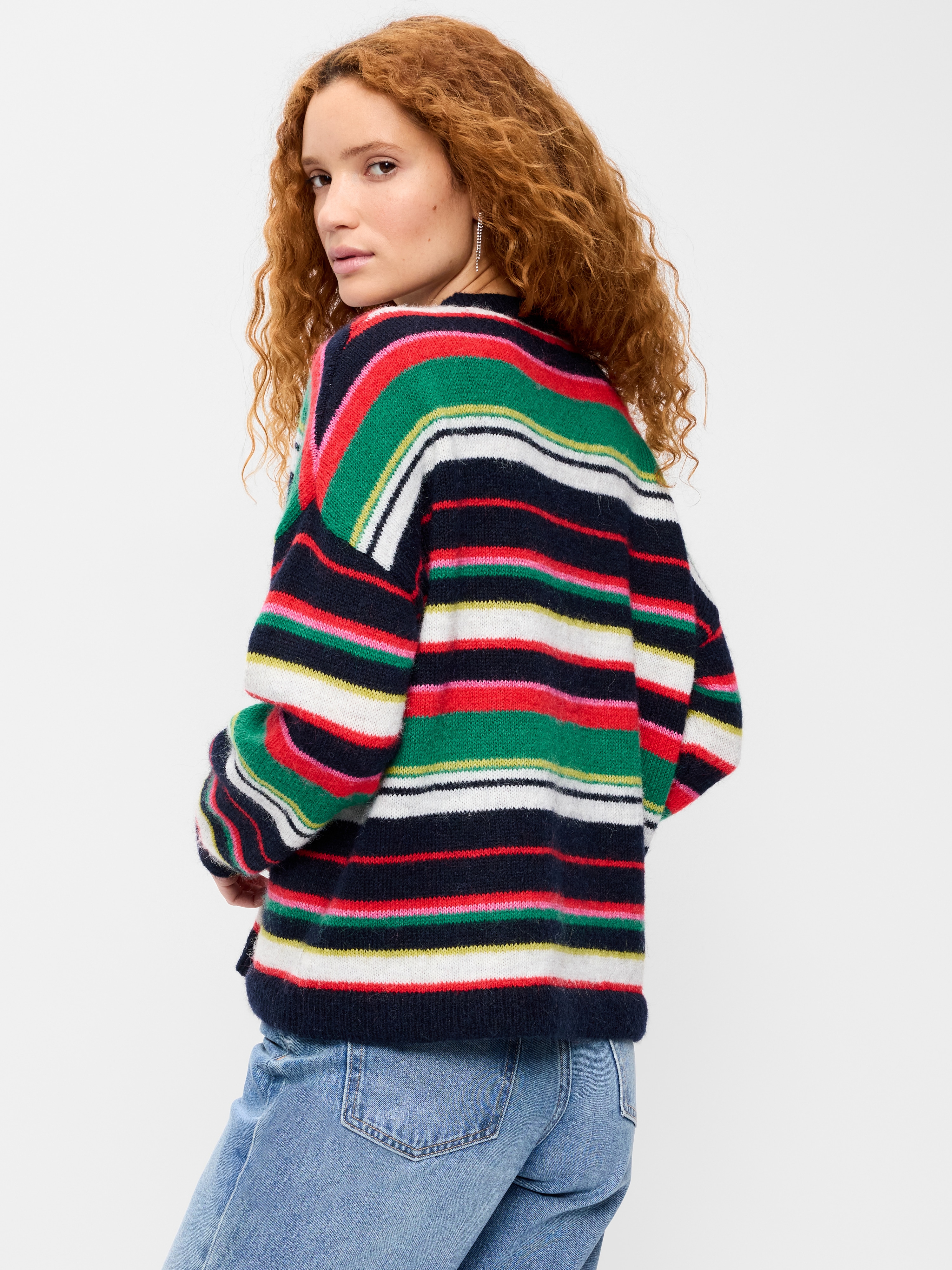Loose Cozy Wool-Blend Crew-Neck Sweater - Multi Stripe - 2