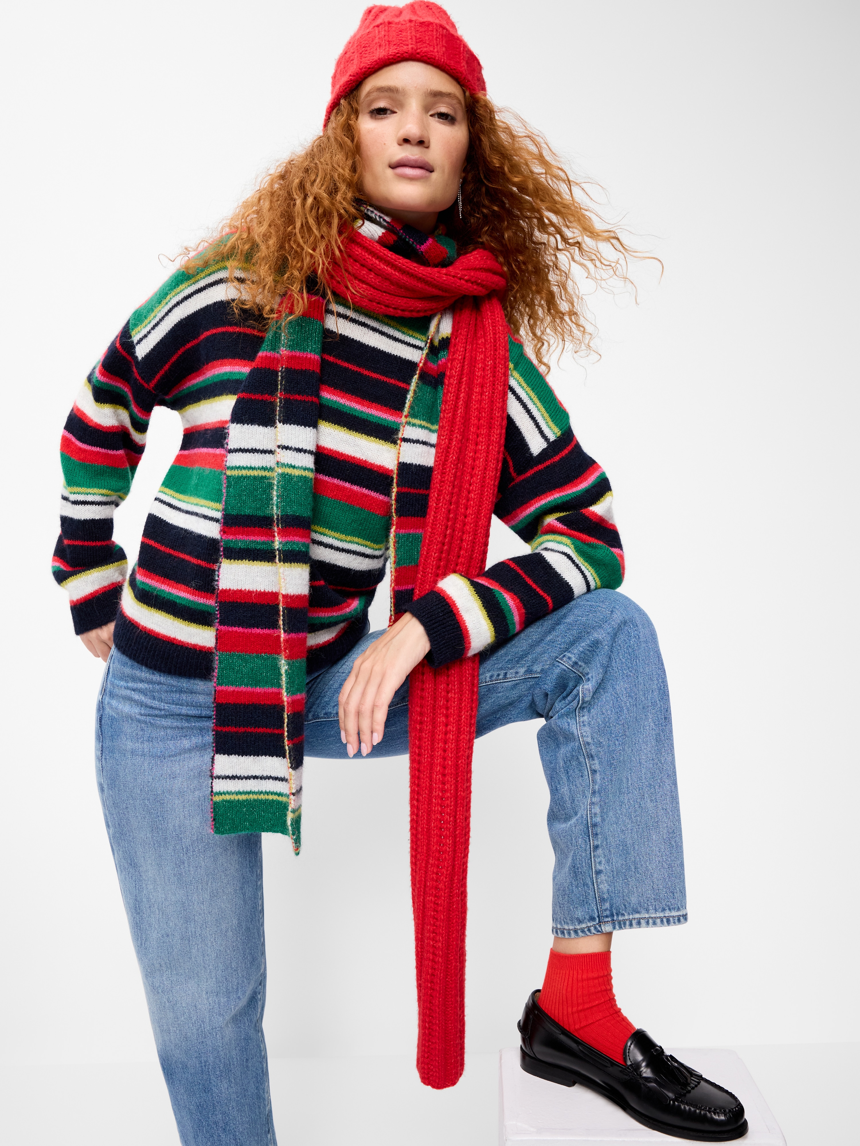 Loose Cozy Wool-Blend Crew-Neck Sweater - Multi Stripe - 3