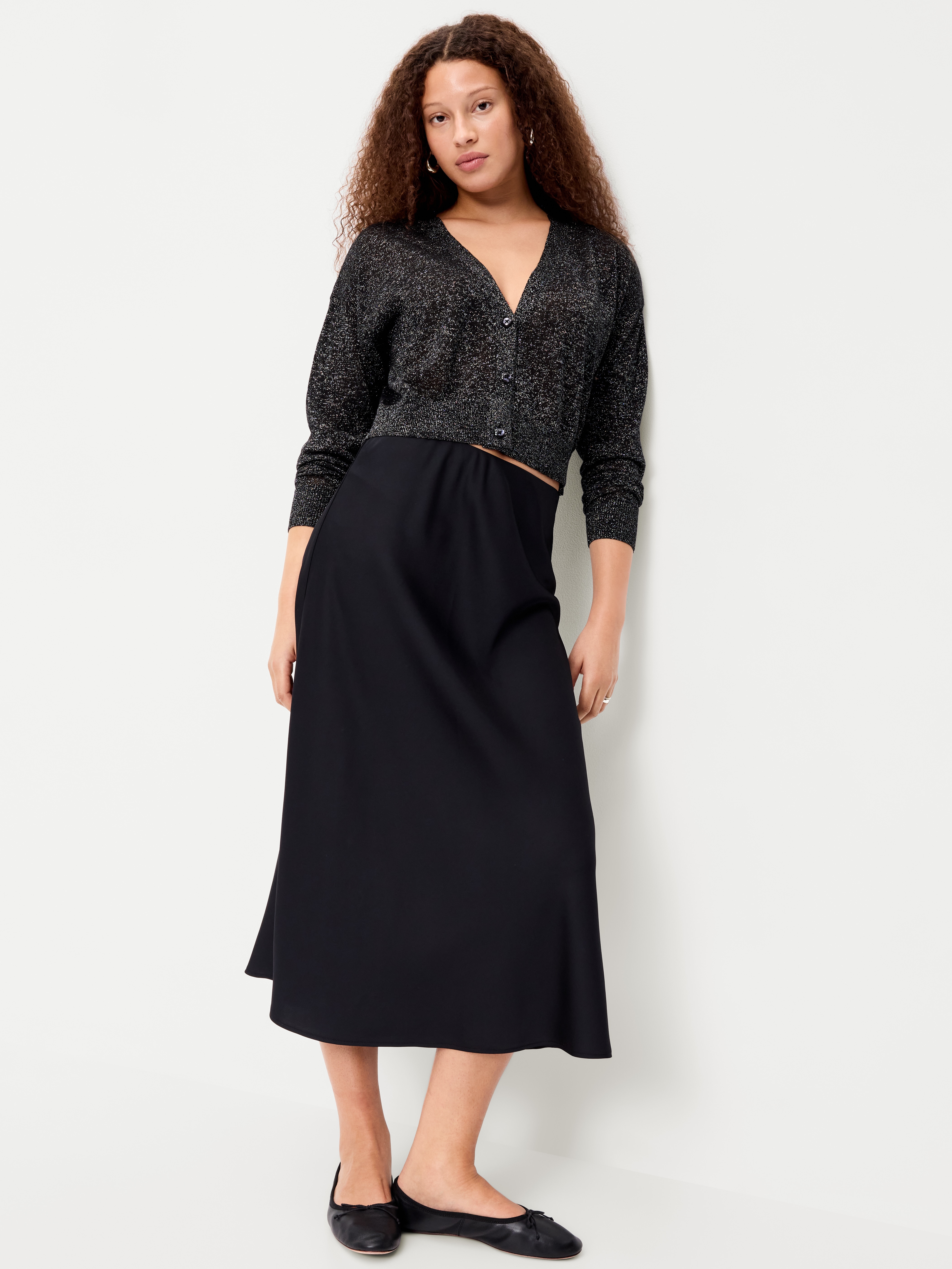 Shine V-Neck Cropped Cardigan - Black Jack - 3
