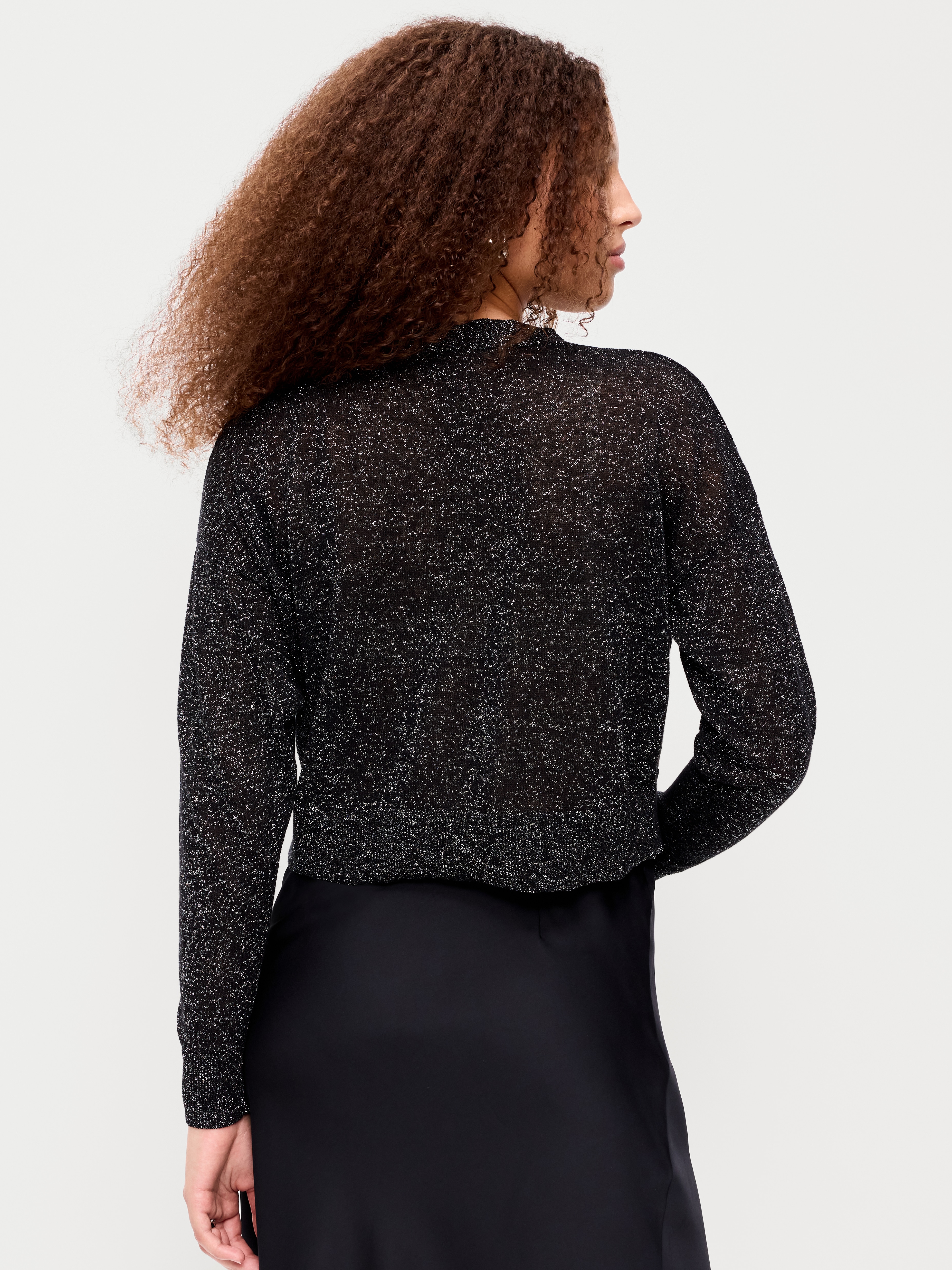 Shine V-Neck Cropped Cardigan - Black Jack - 2