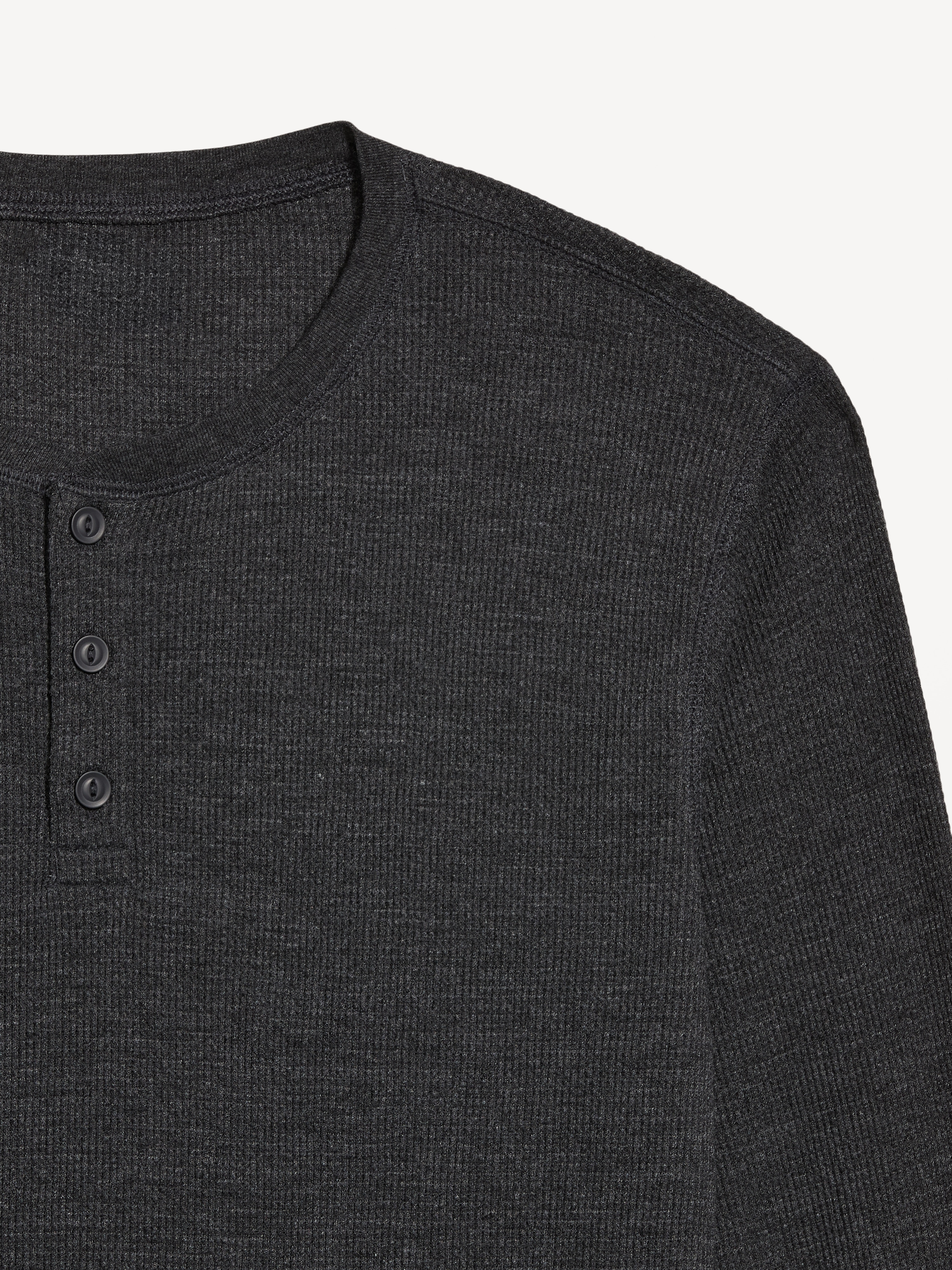Long-Sleeve Waffle Henley T-Shirt - Charcoal Gray - 3