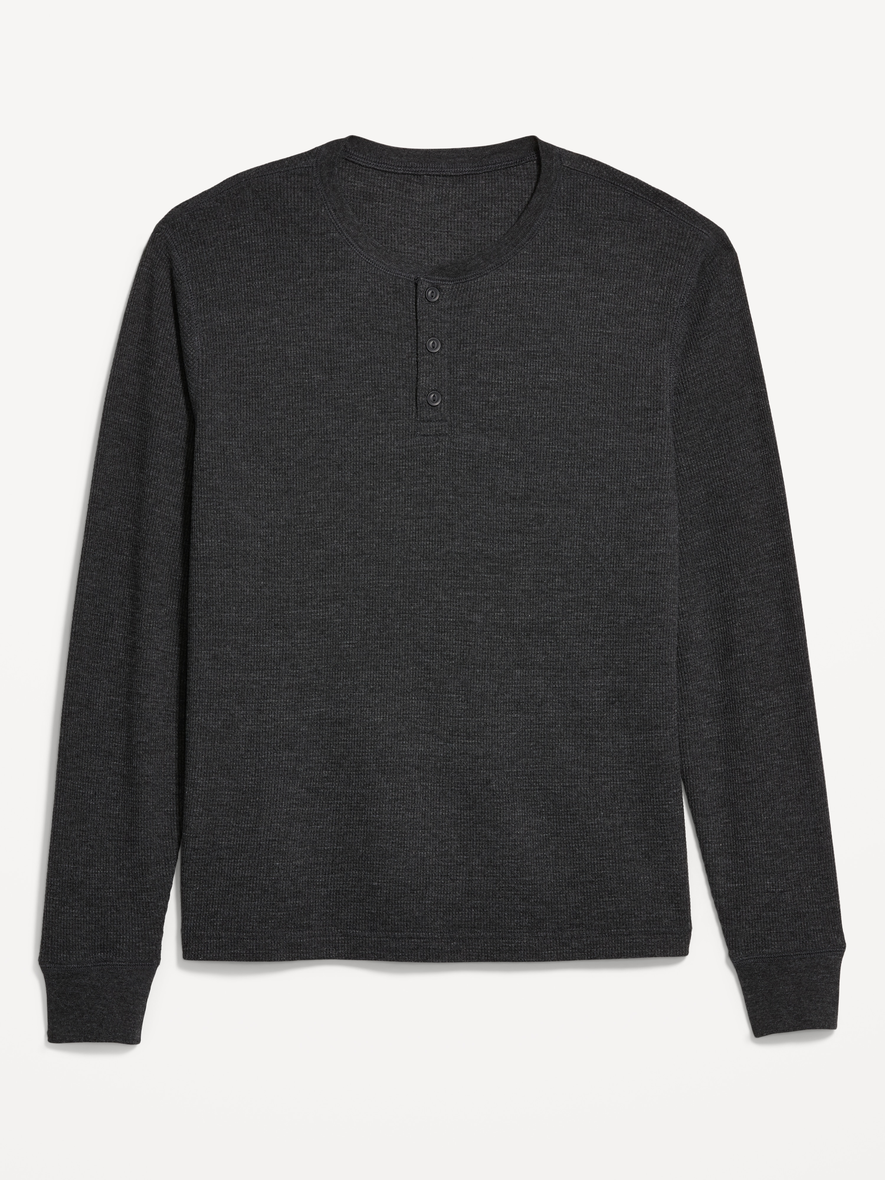 Long-Sleeve Waffle Henley T-Shirt - Charcoal Gray - 1