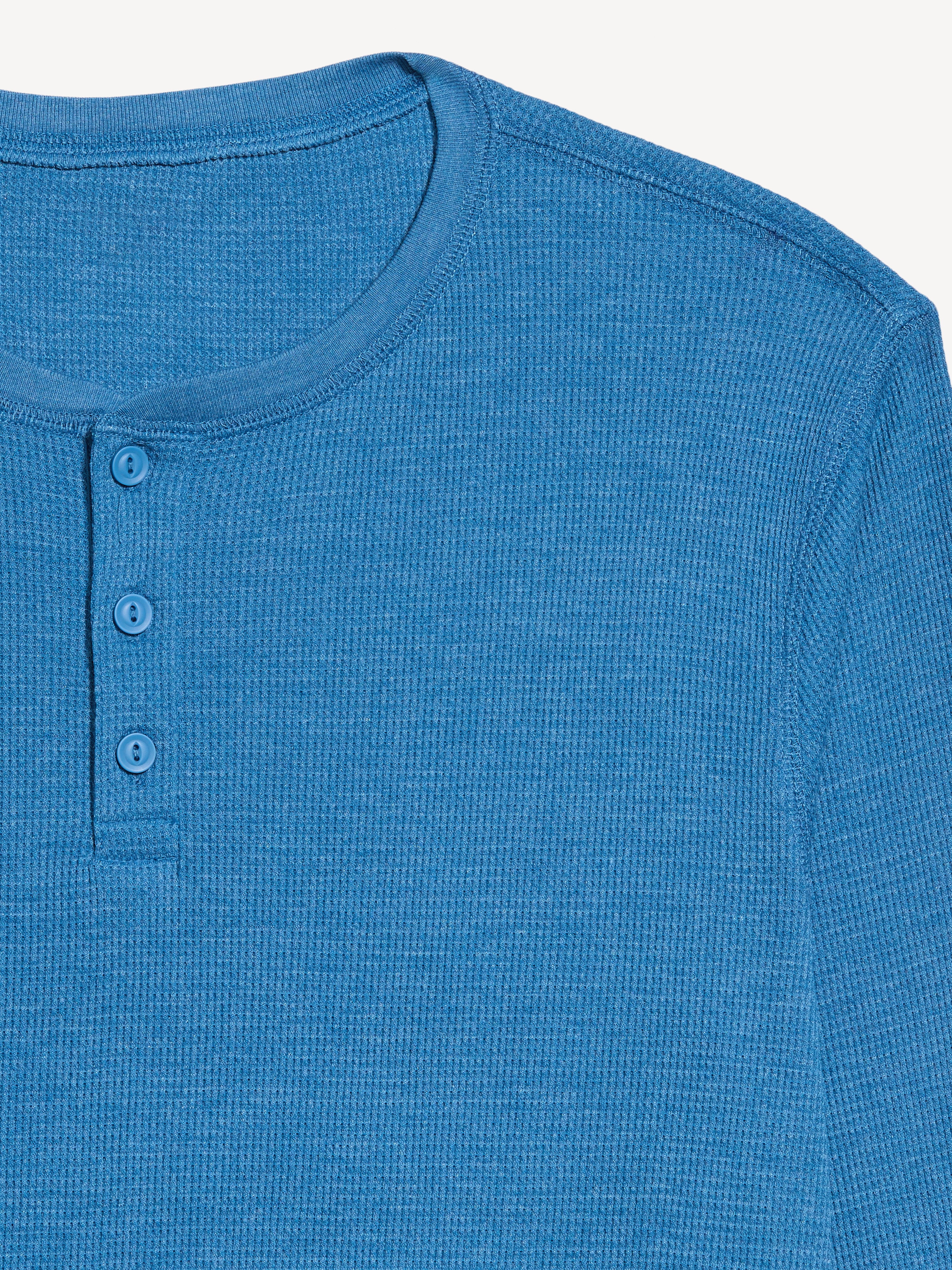 Long-Sleeve Waffle Henley T-Shirt - Batik Blue - 3