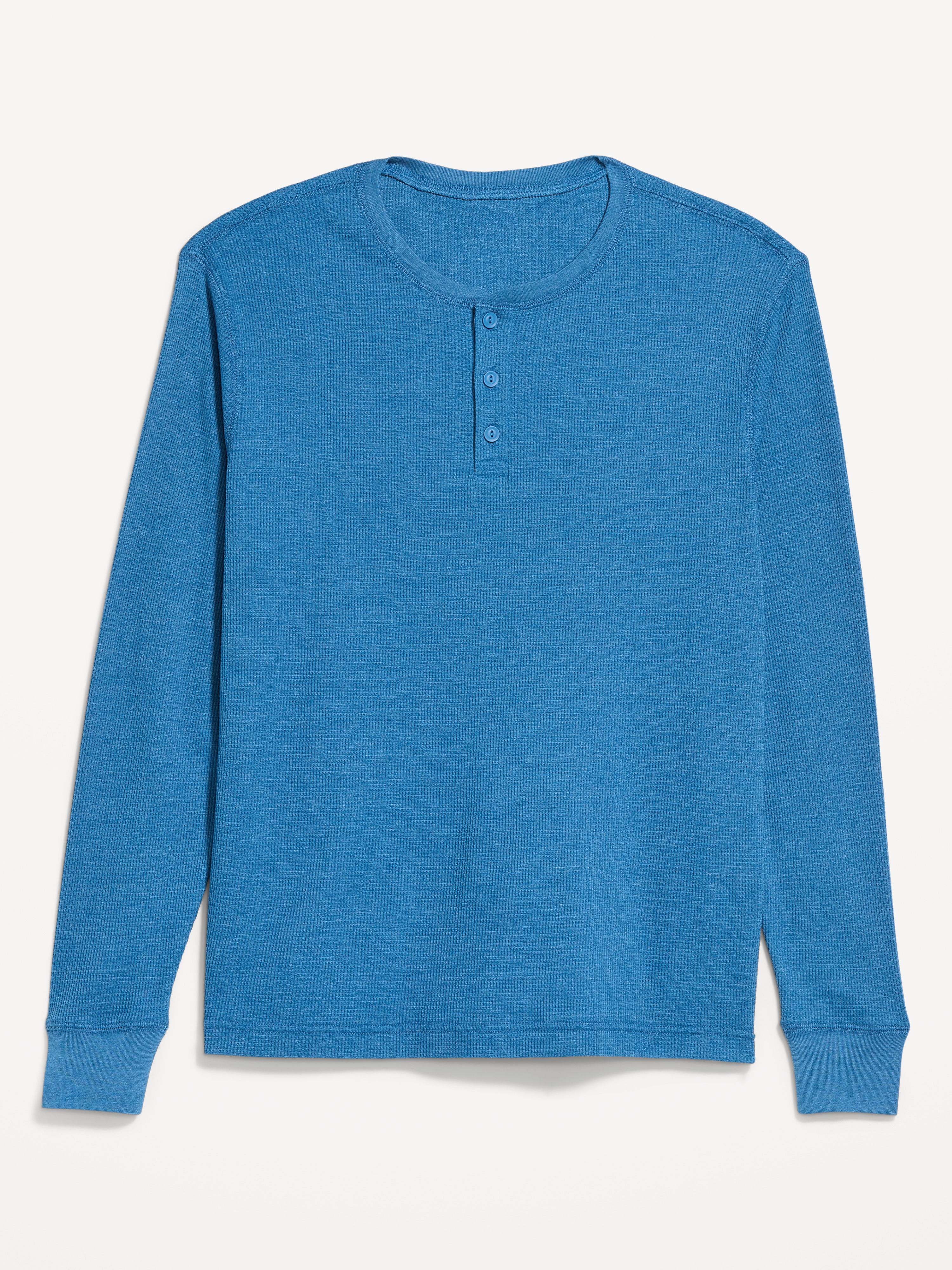 Long-Sleeve Waffle Henley T-Shirt - Batik Blue - 1