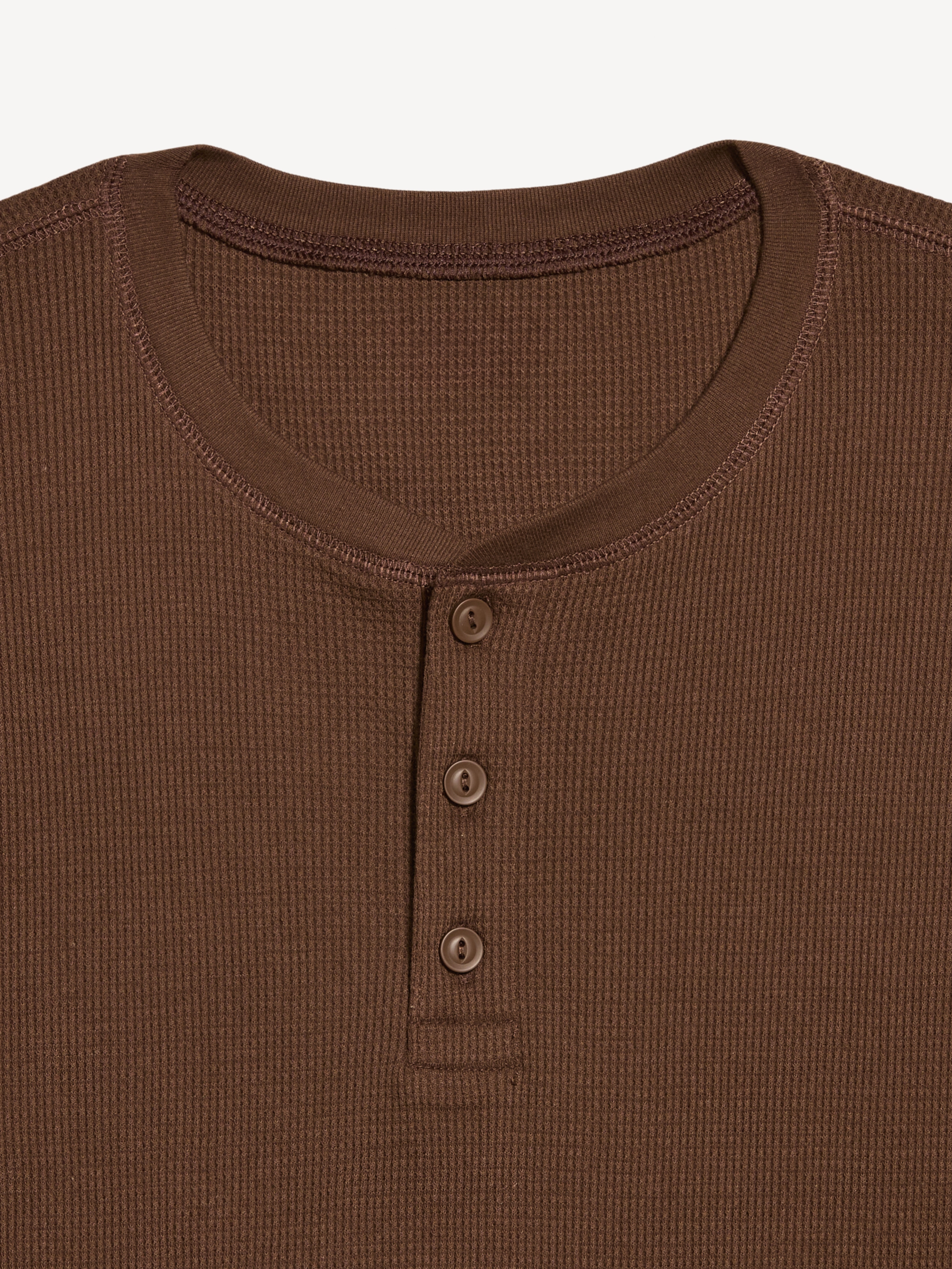 Long-Sleeve Waffle Henley T-Shirt - Dark Walnut - 3