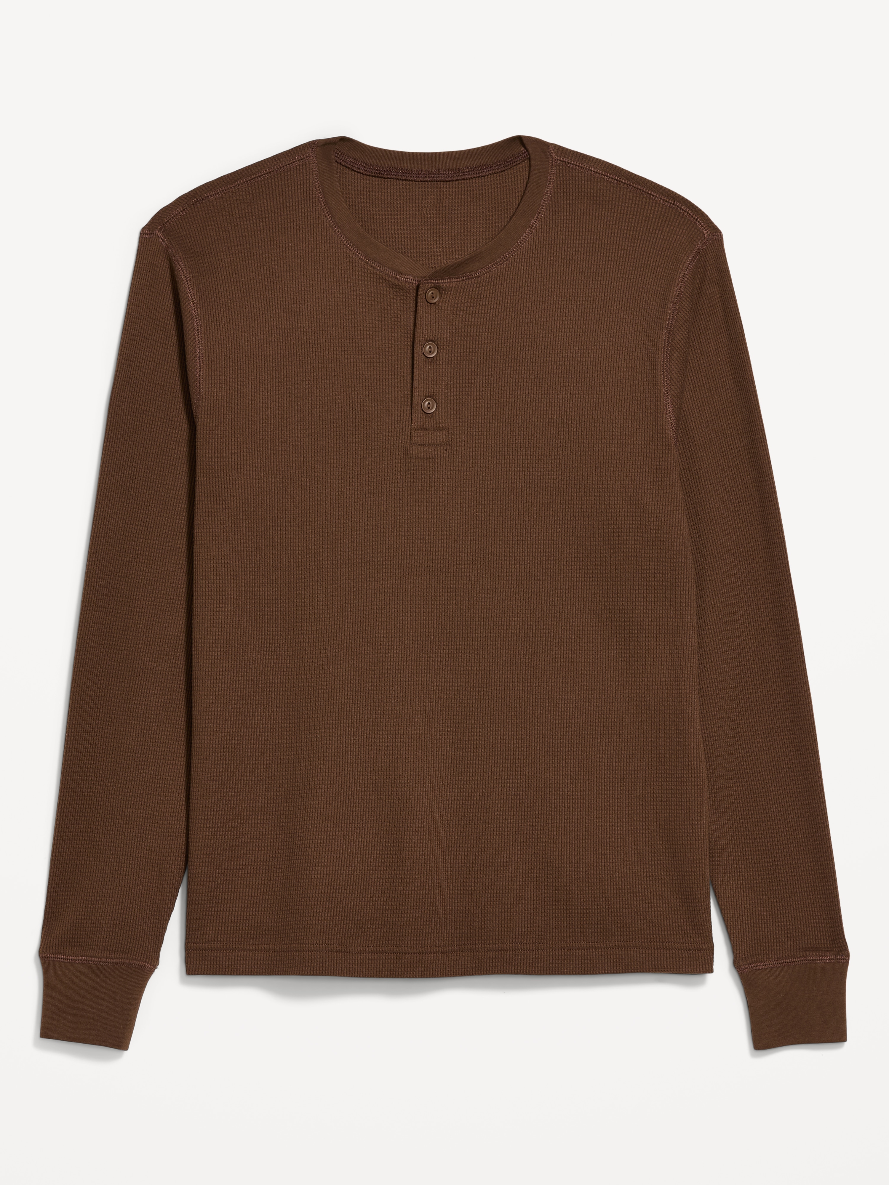 Long-Sleeve Waffle Henley T-Shirt - Dark Walnut - 1