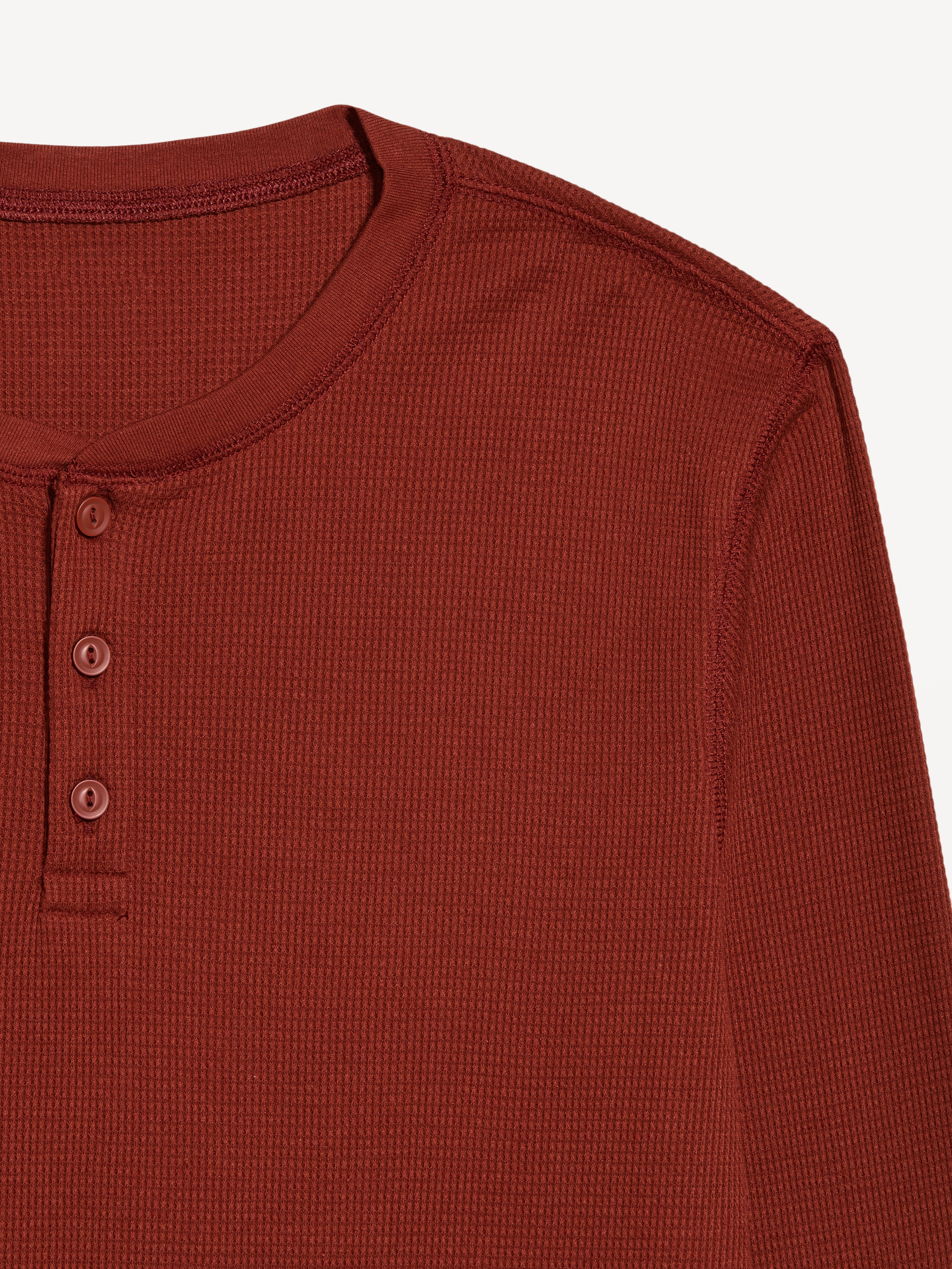 Long-Sleeve Waffle Henley T-Shirt - Russet Brown - 3