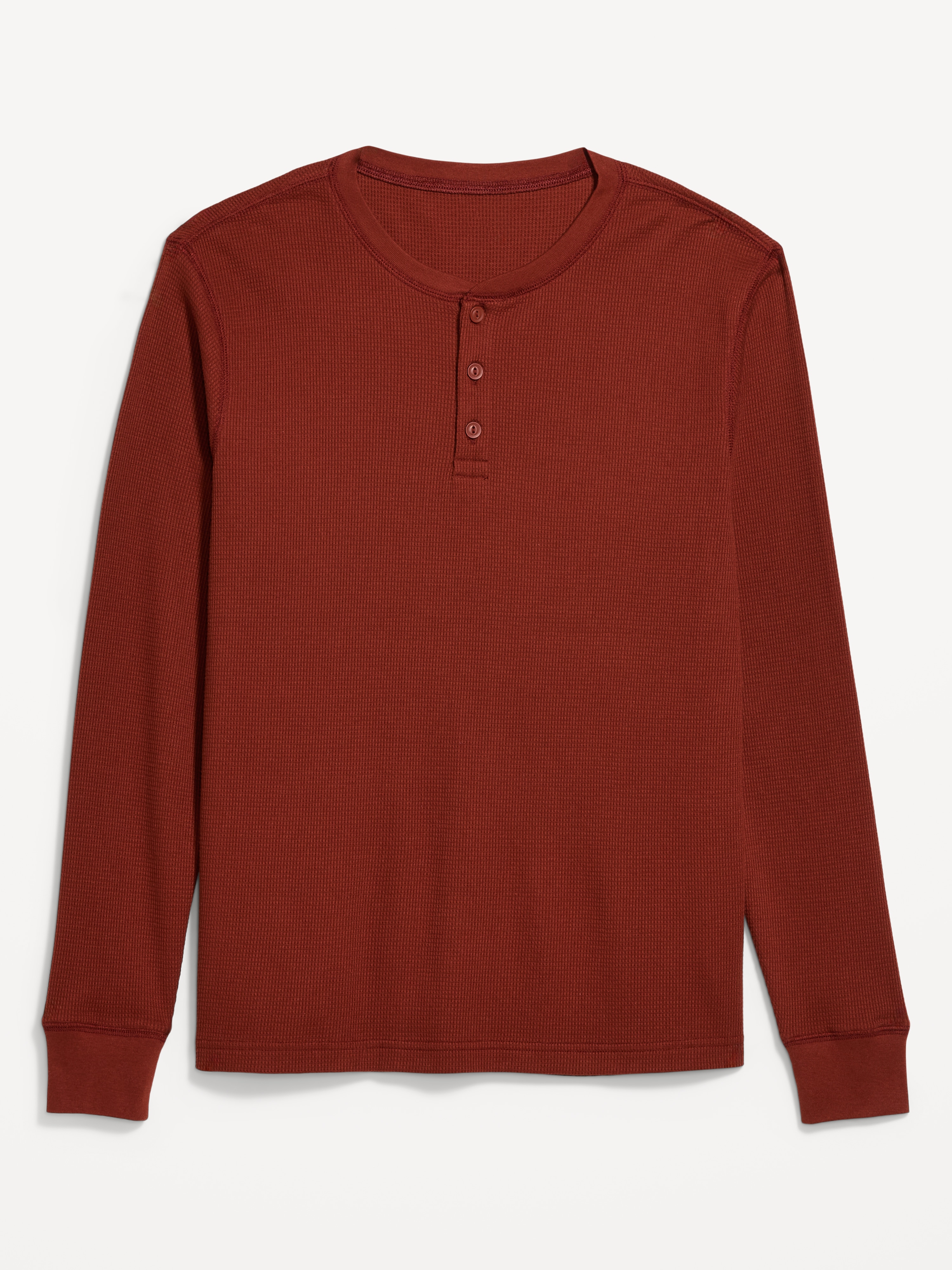 Long-Sleeve Waffle Henley T-Shirt - Russet Brown - 1