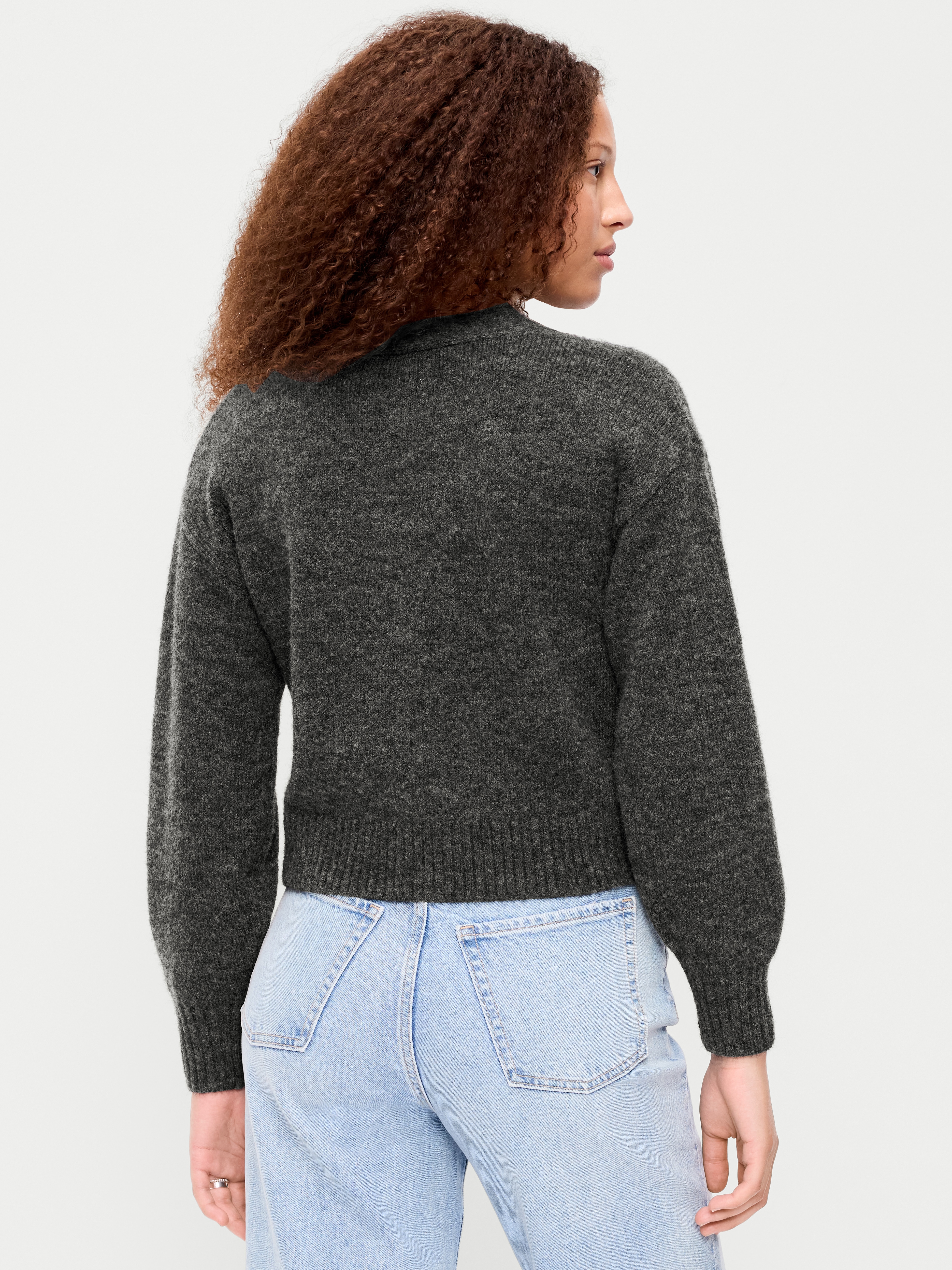 Jeweled Button Cardigan - Charcoal Heather - 2