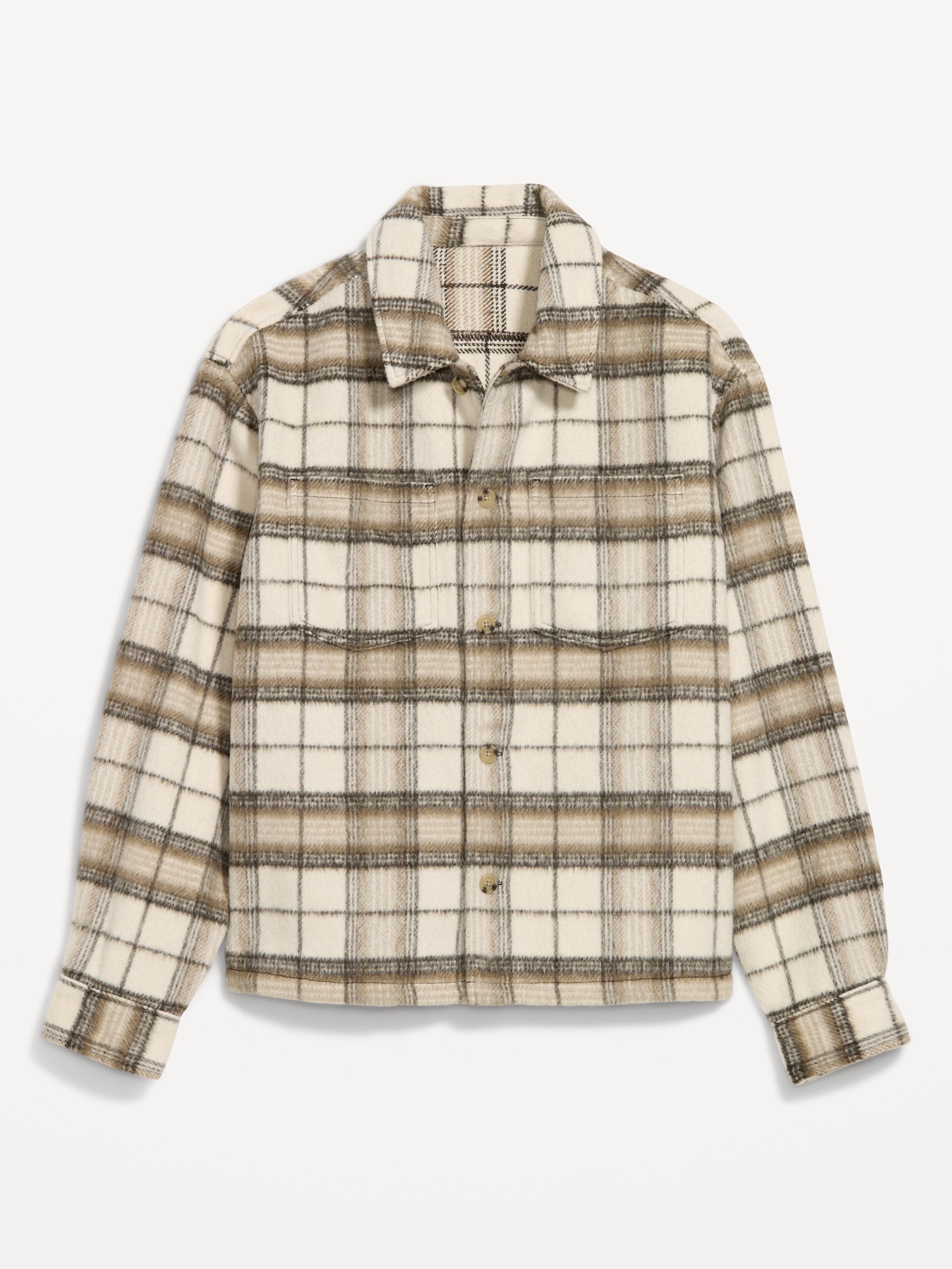 Loose Fit Button-Down Shirt - Cream Plaid - 1