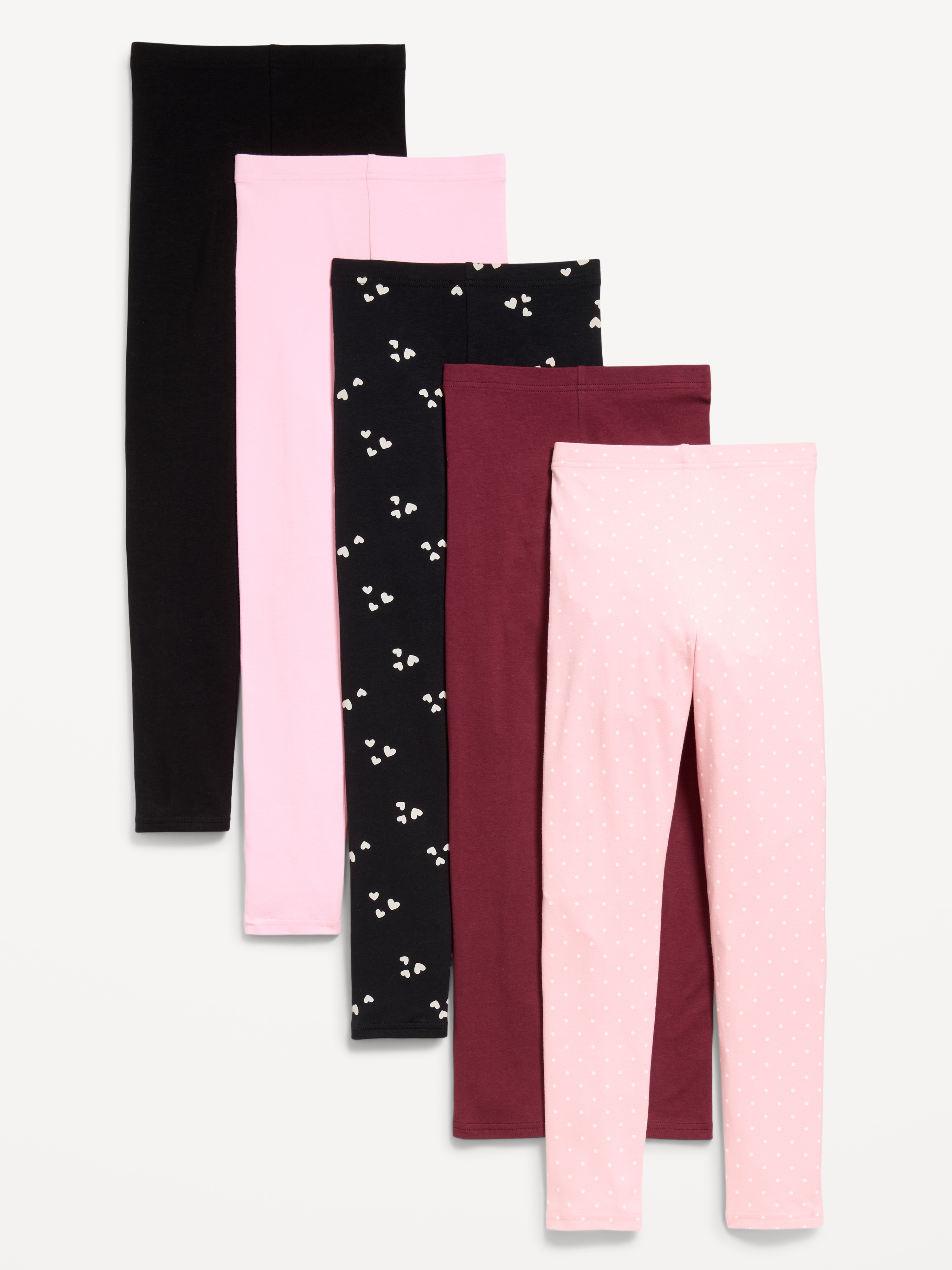 Full-Length Leggings Variety 5-Pack for Girls - Black Hearts - 2