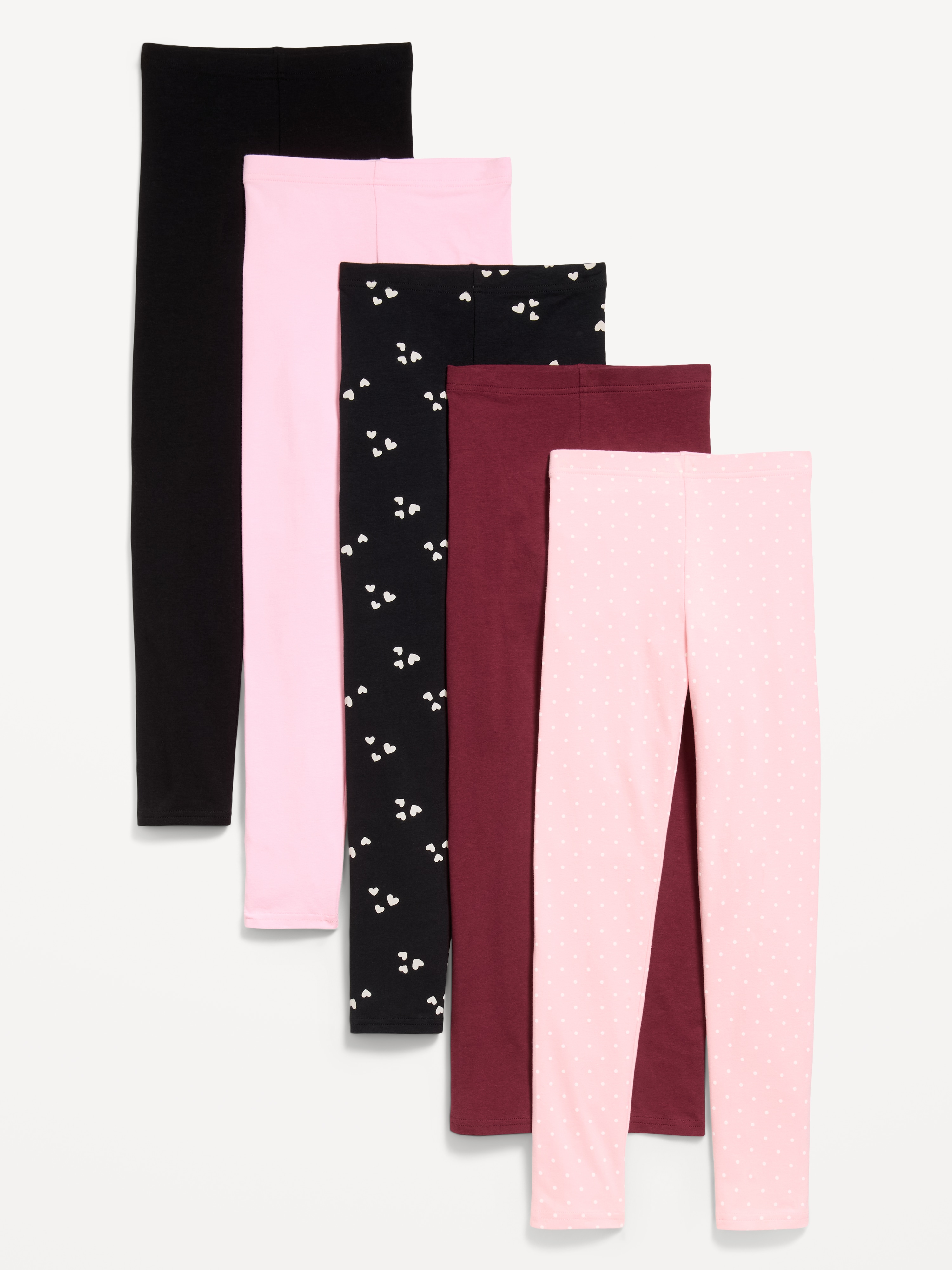 Full-Length Leggings Variety 5-Pack for Girls - Black Hearts - 1