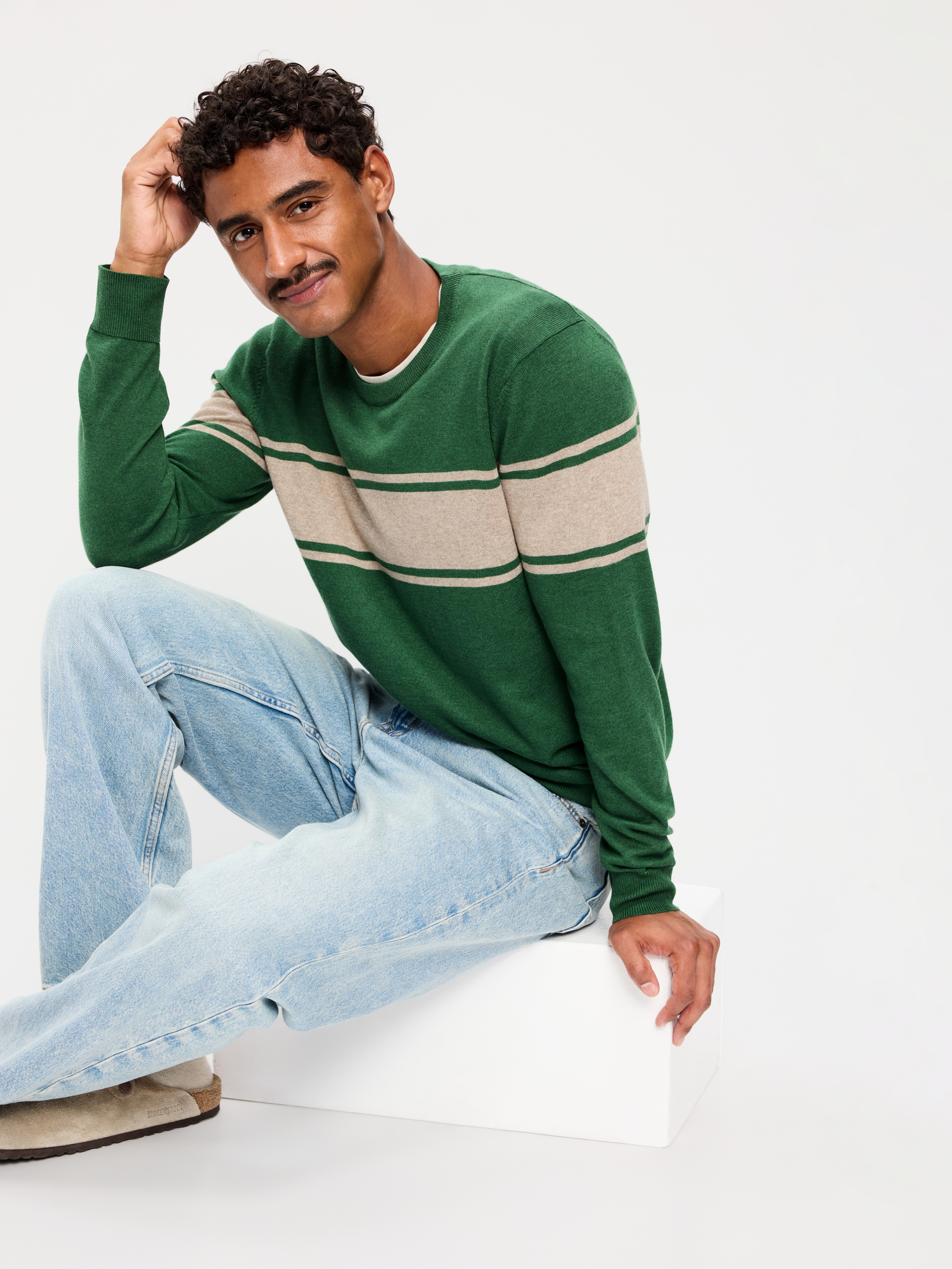 Essential Crew-Neck Sweater - Green Stripe - 3