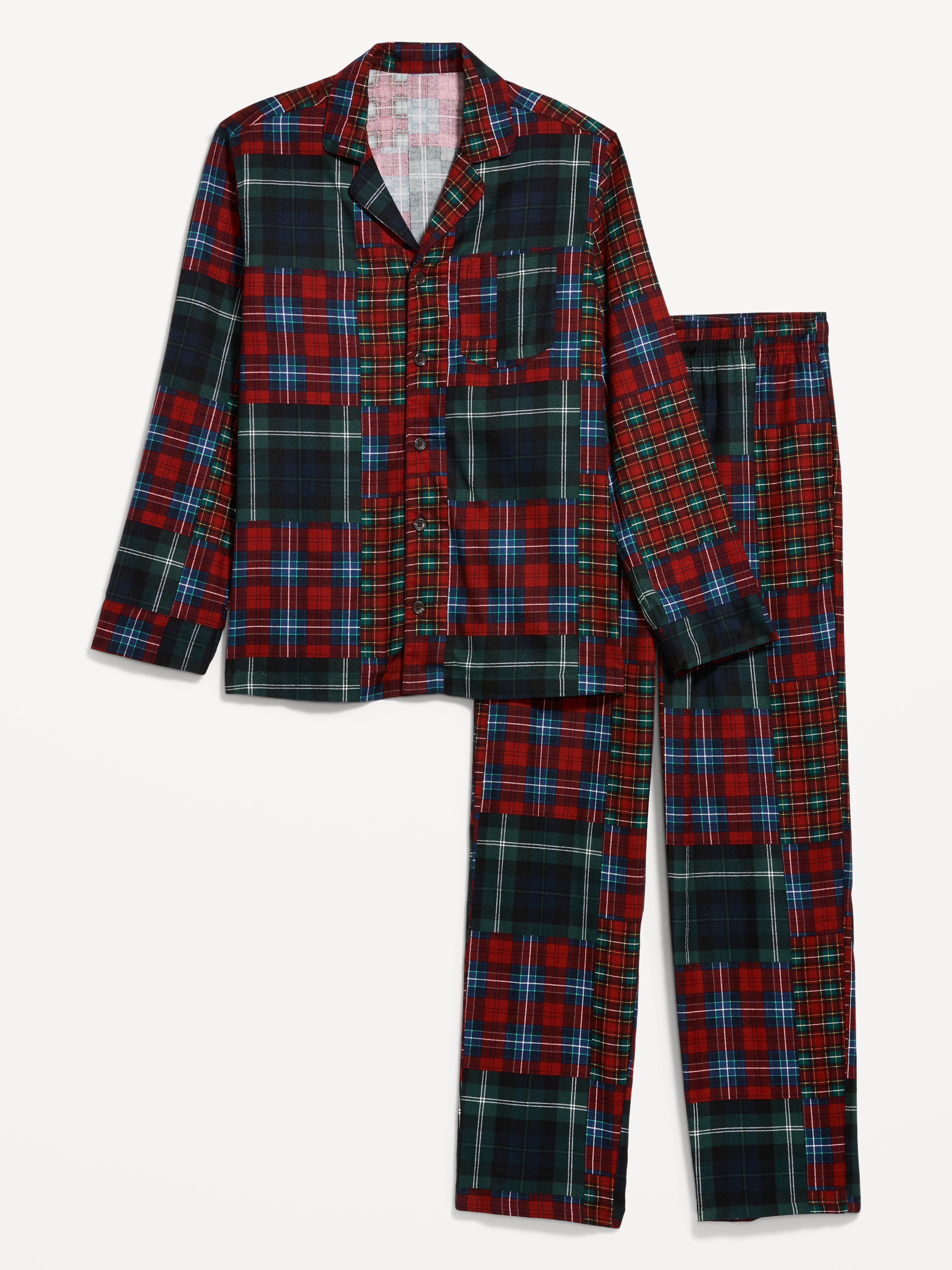 Flannel Pajama Pant Set for Men - Patchwork Plaid - 1