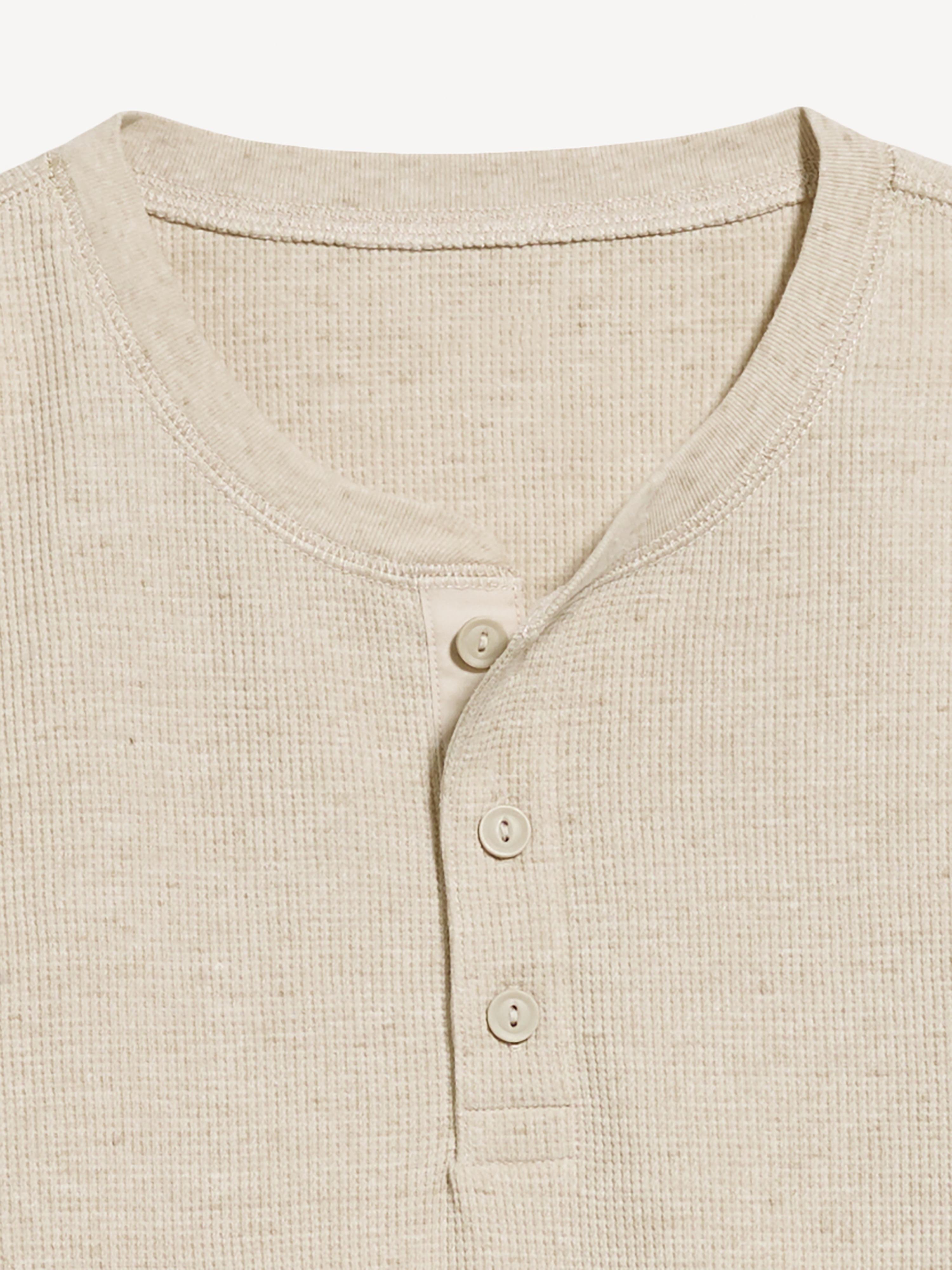 Long-Sleeve Waffle Henley T-Shirt - Oatmeal - 4