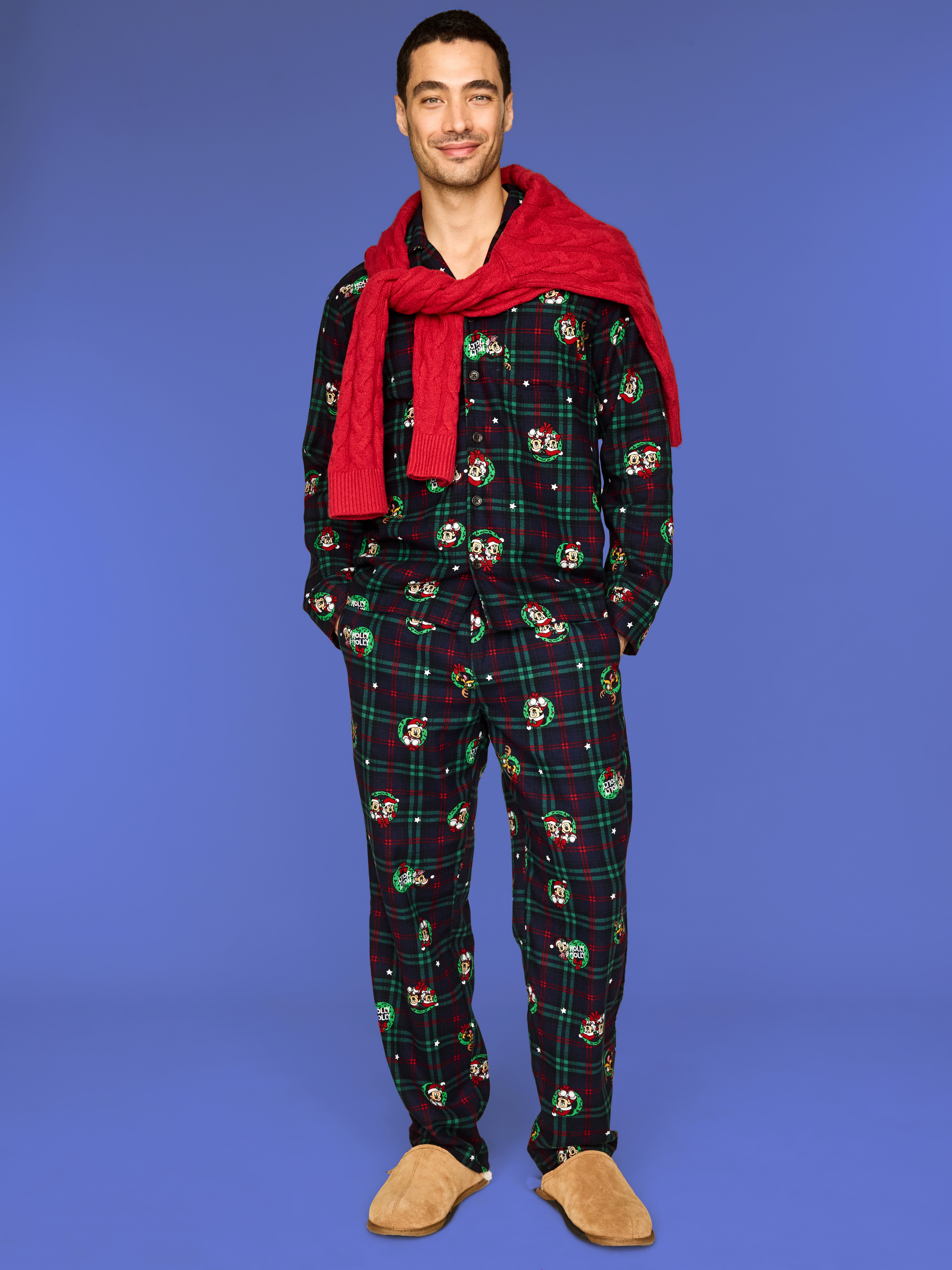 Flannel Pajama Pant Set for Men - Disney Wreath Plaid - 1