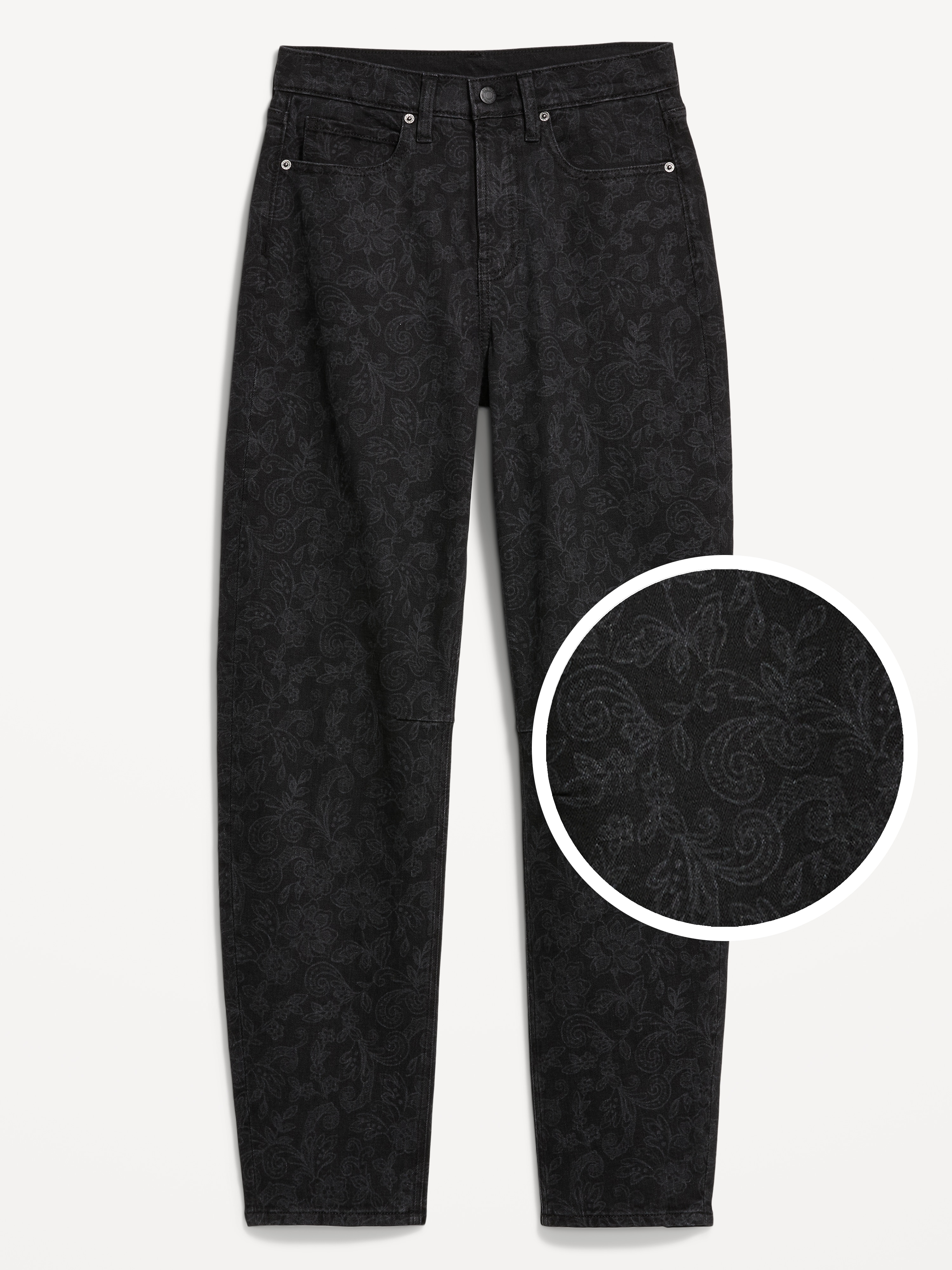High-Waisted Baggy Barrel Jeans - Noir Bloom - 1