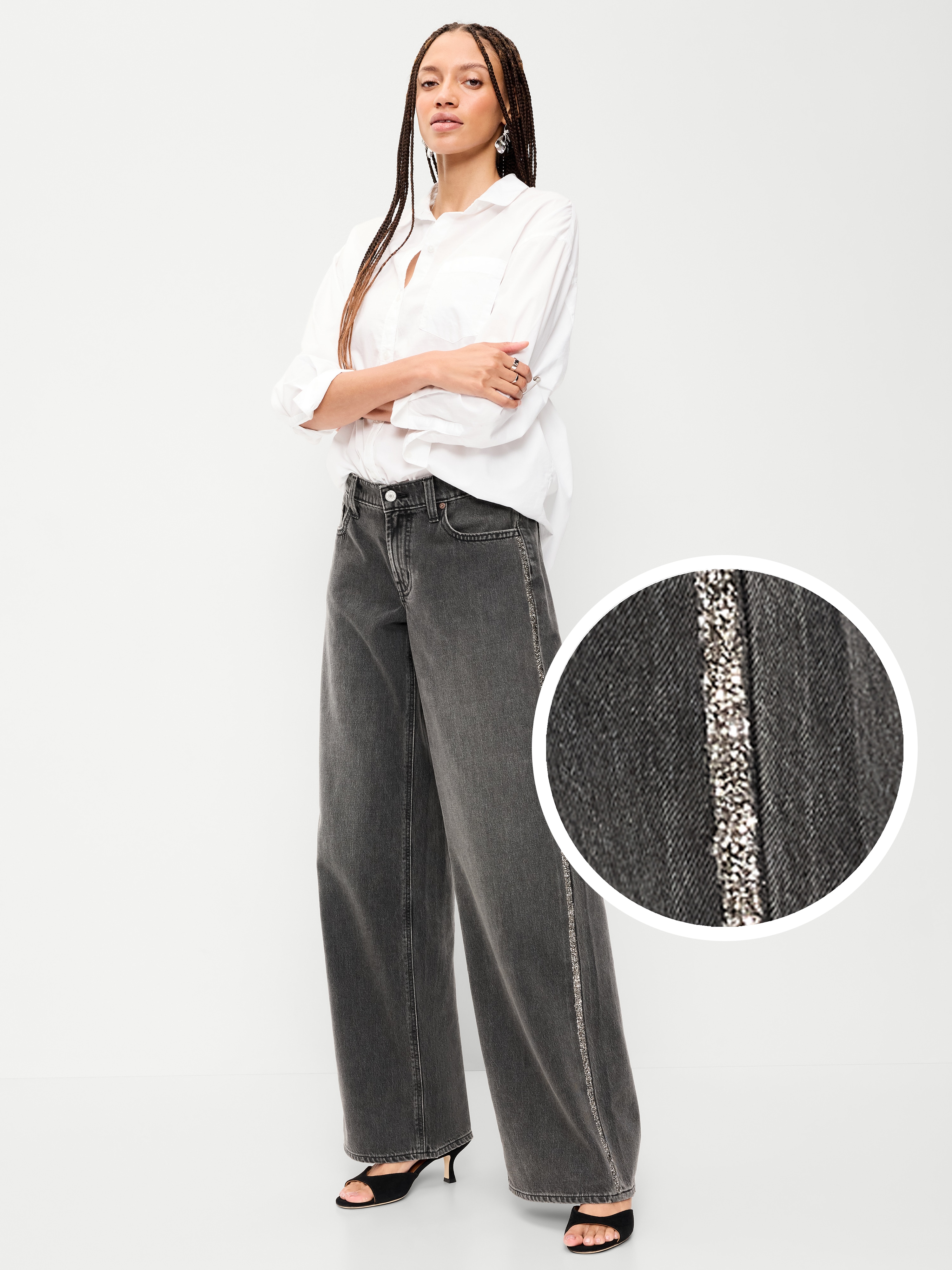 Low-Rise Baggy Wide-Leg Jeans - Amber Black - 1