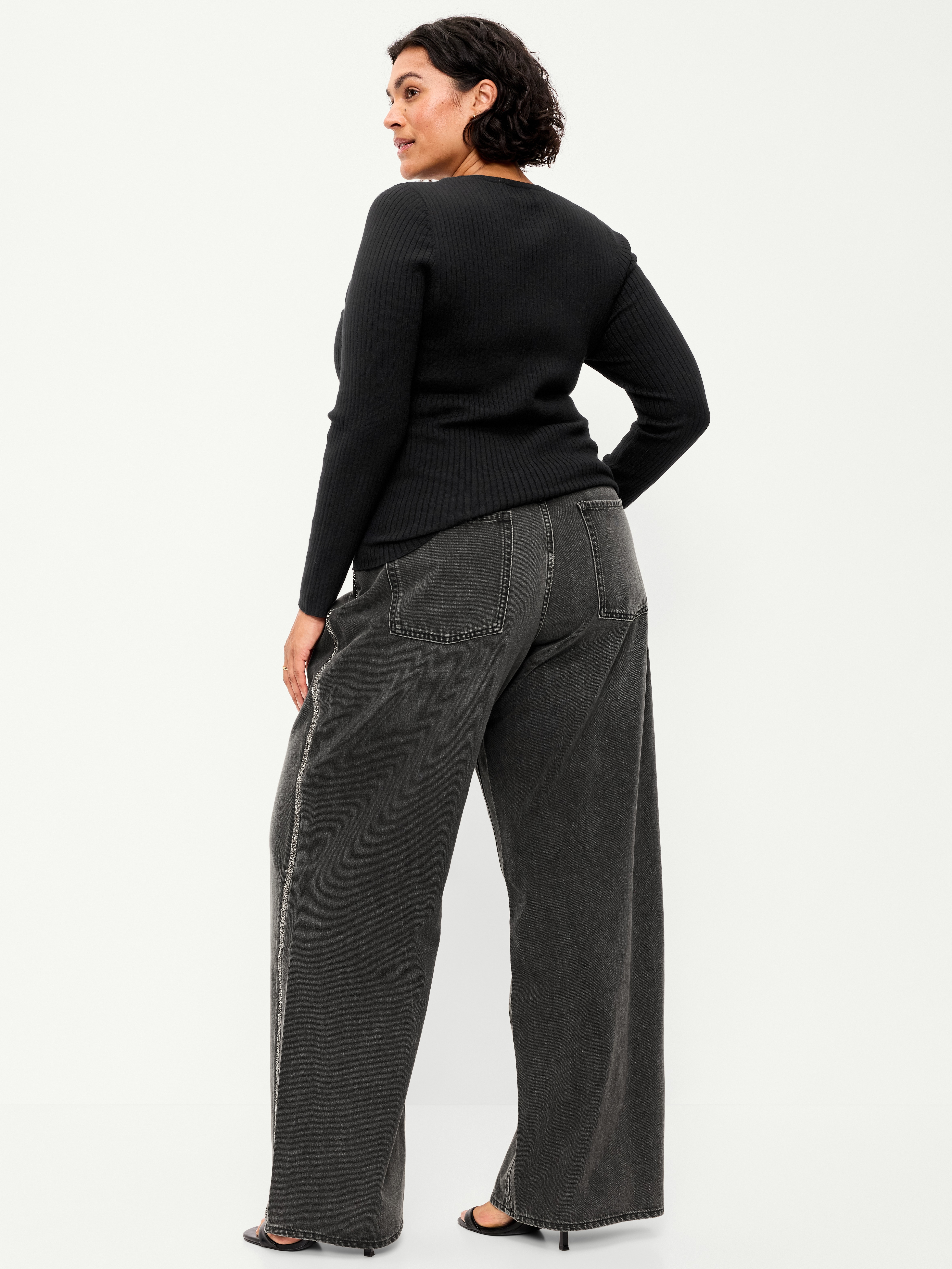Low-Rise Baggy Wide-Leg Jeans - Amber Black - 9