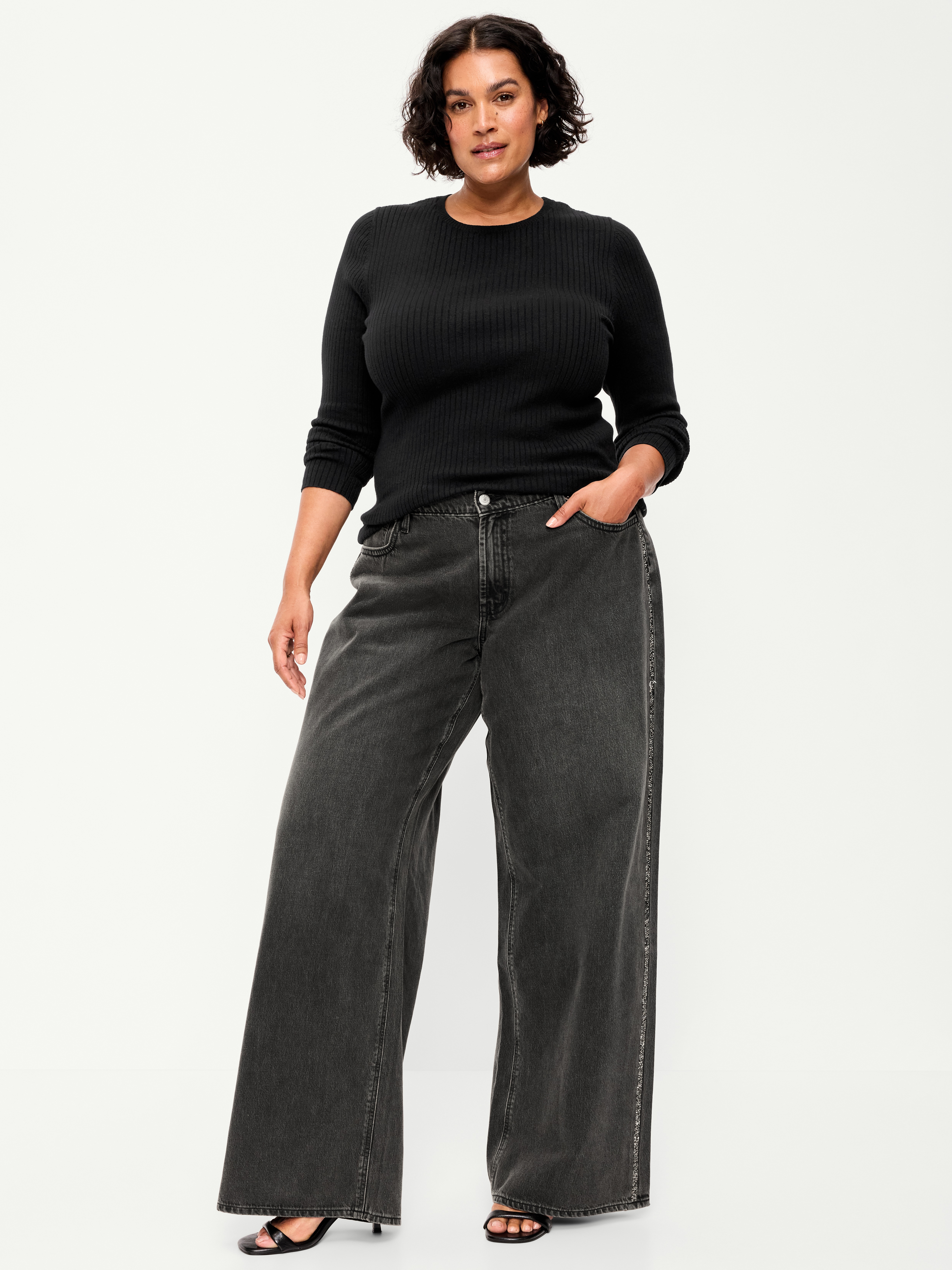 Low-Rise Baggy Wide-Leg Jeans - Amber Black - 8