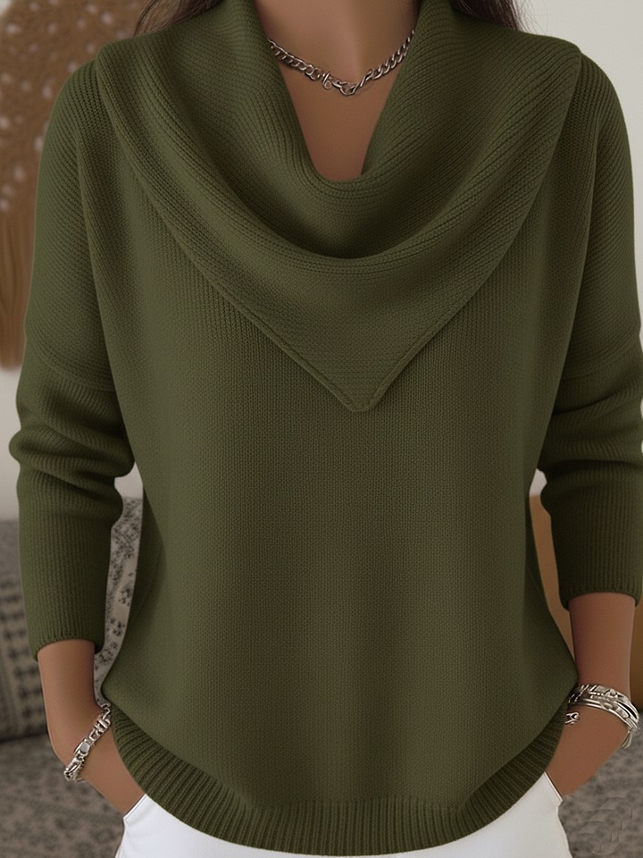 Eleganter Retro-Feinstrickpullover „Viktoria“ mit lockerem Wasserfall-Kragen