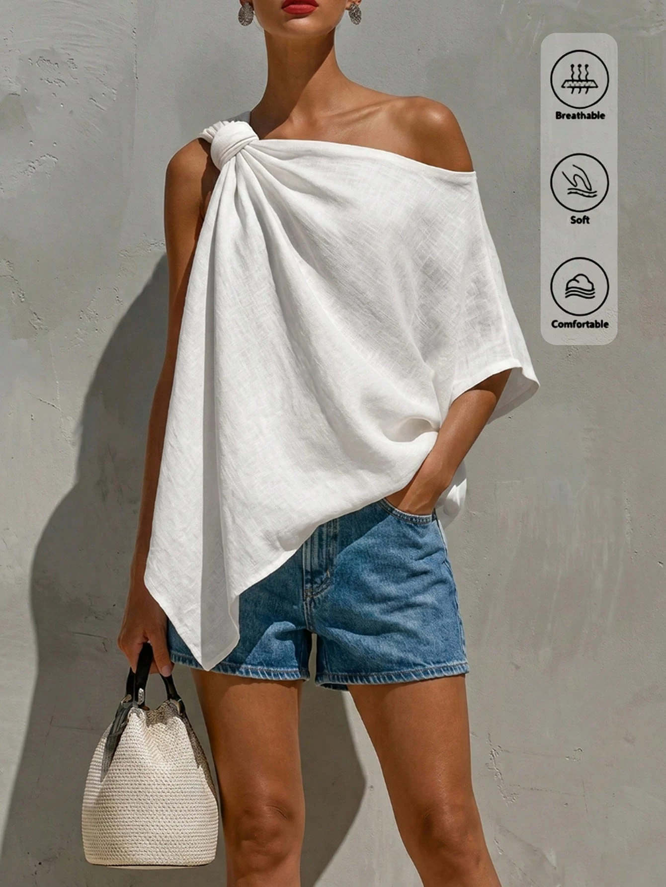 One-Shoulder Leinen Top Damen – Luftig, elegant & figurfreundlich