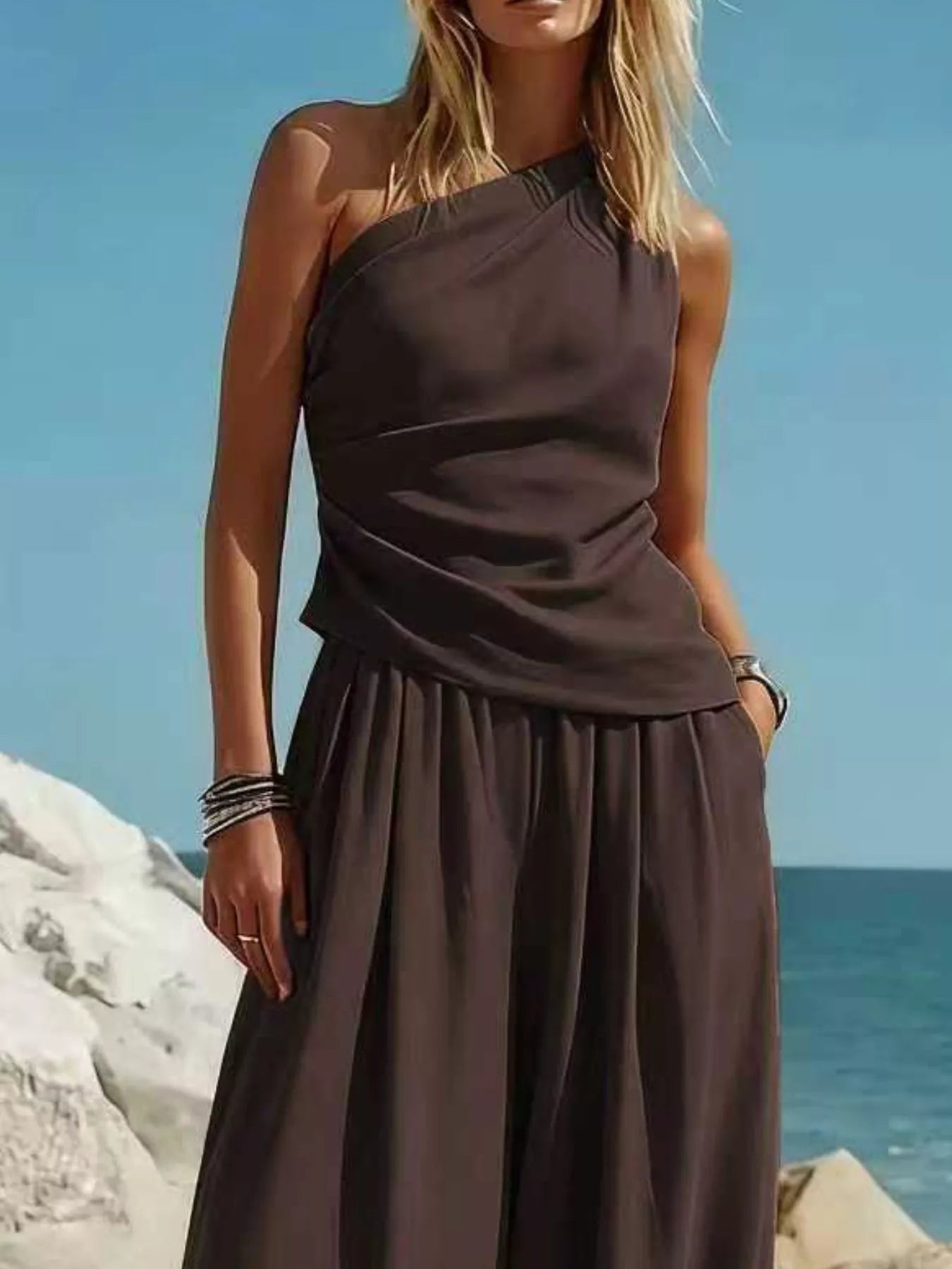 Elegantes 2-Teiler-Set mit Ein-Schulter-Top und Ballonhose – Bequem & Stilvoll