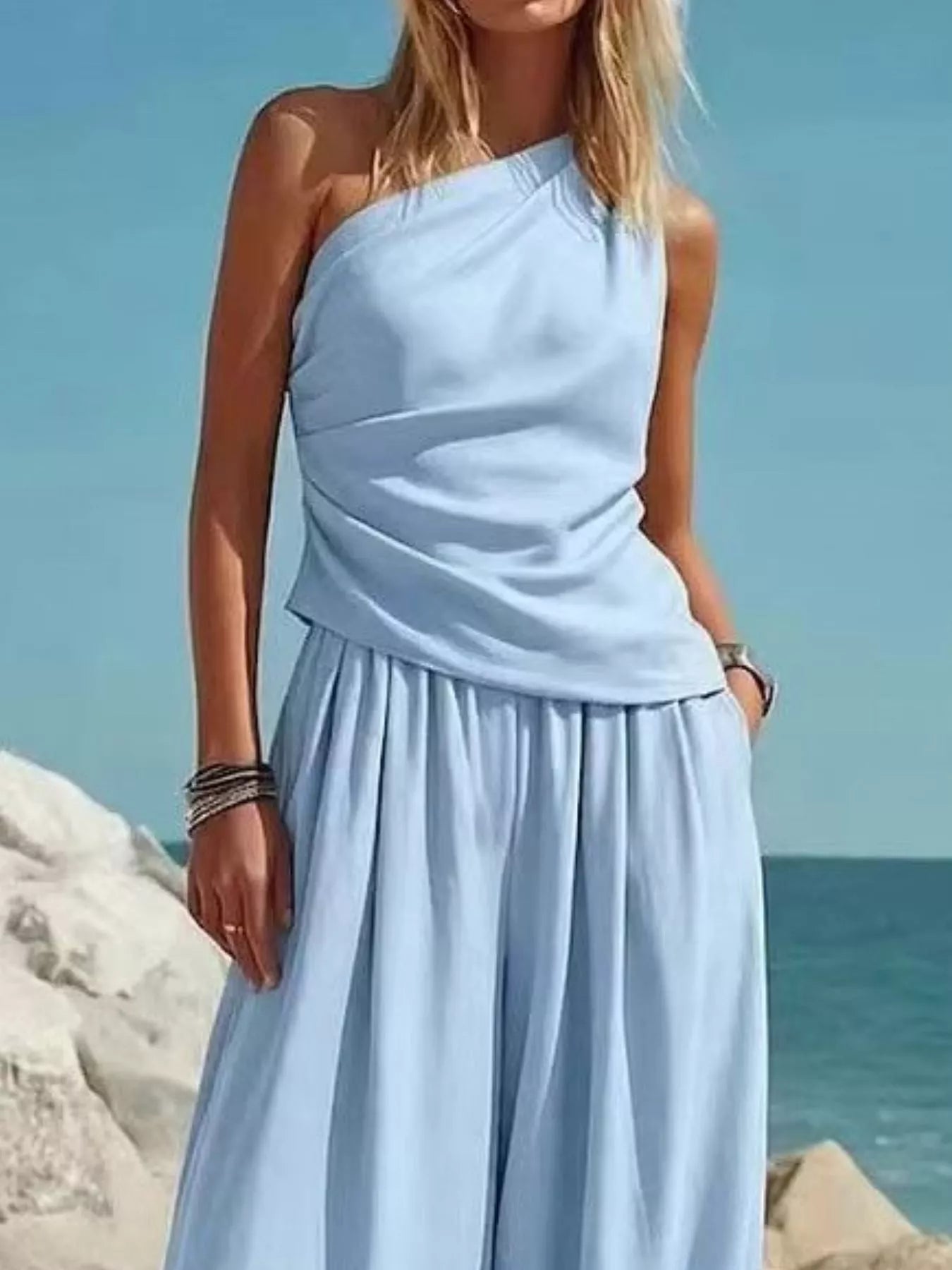 Elegantes 2-Teiler-Set mit Ein-Schulter-Top und Ballonhose – Bequem & Stilvoll