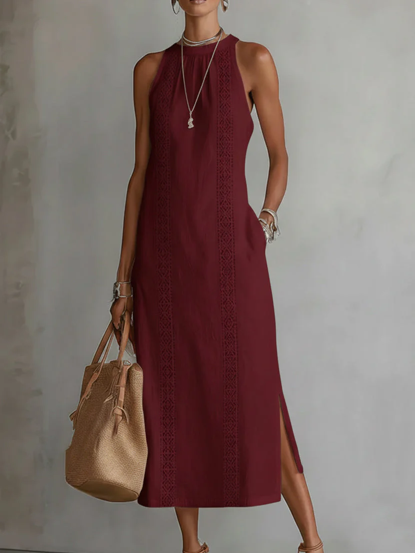 Midi-Kleid mit Spitze und Taschen – Bequem & Elegant