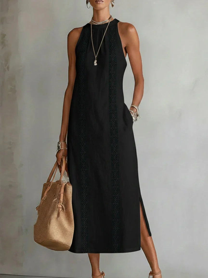 Midi-Kleid mit Spitze und Taschen – Bequem & Elegant