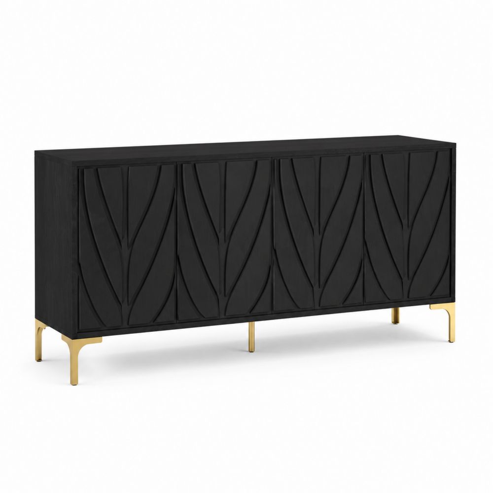 Buffet en bois noir avec pieds en acier inoxydable doré 180x45x85 cm