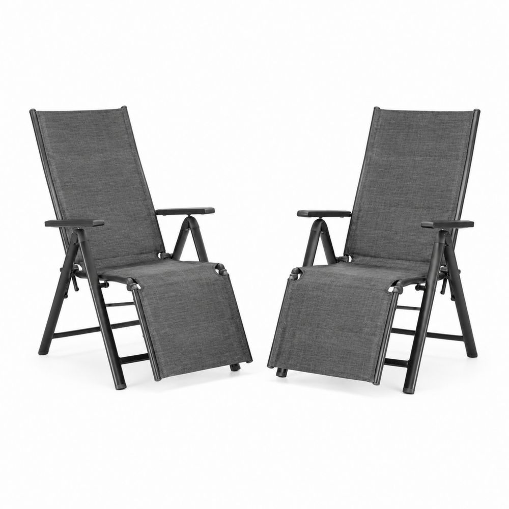 Set de 2 chaises longues pliantes en aluminium et tissu gris