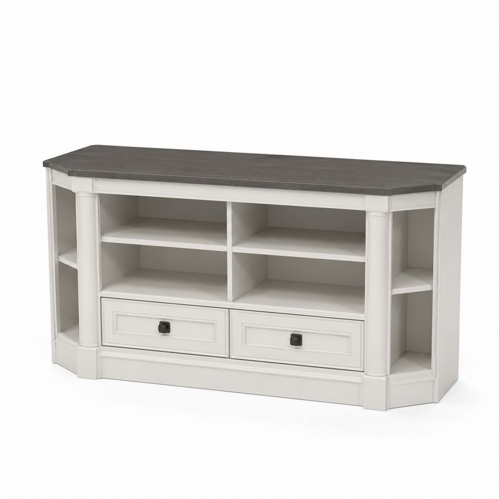 Meuble TV d'angle en bois et MDF avec étagères, 150x50x80 cm