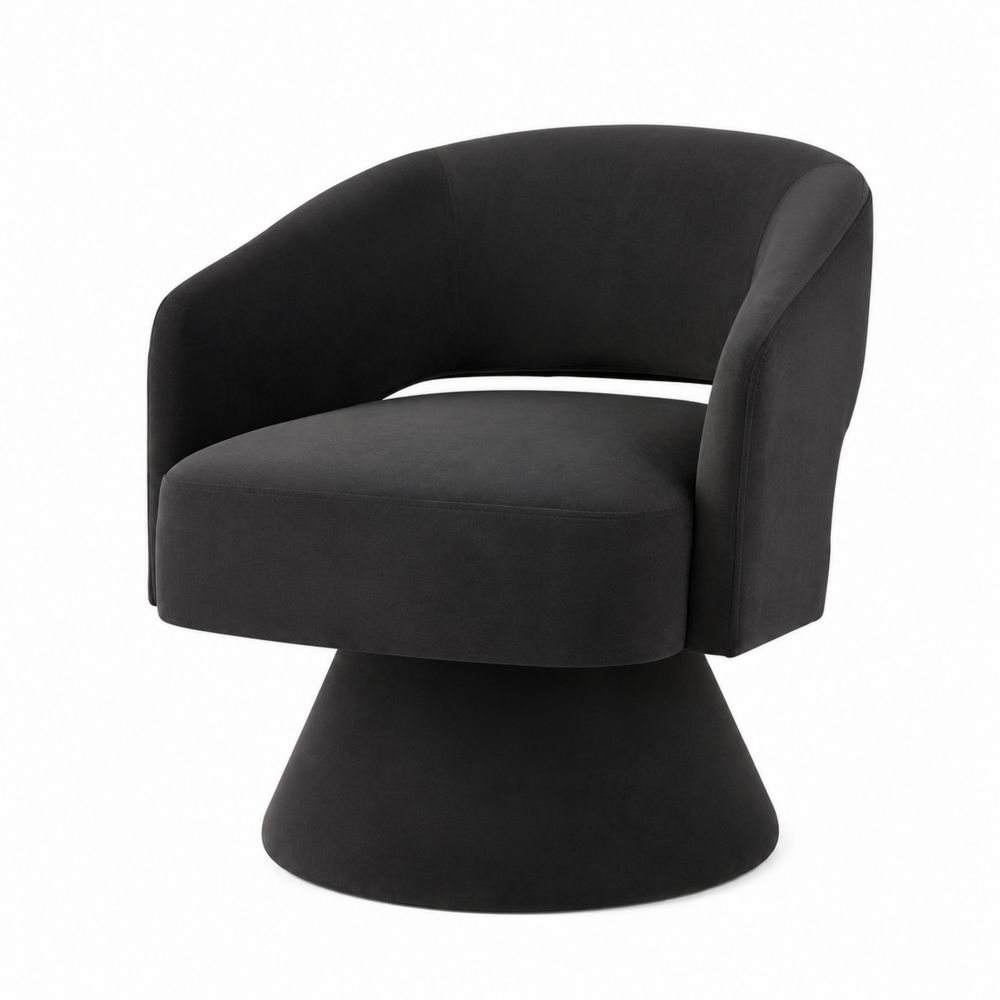 Fauteuil en velours noir avec base pivotante