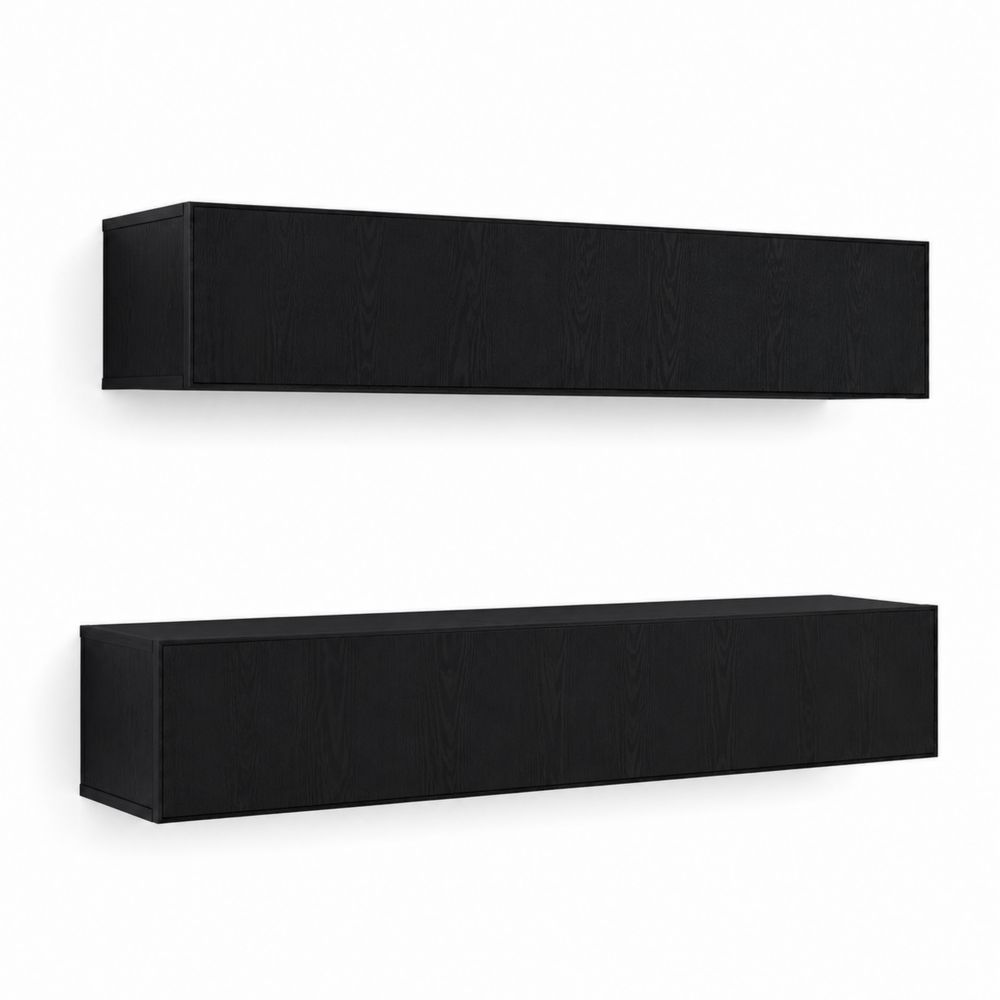 Ensemble de Meubles TV Muraux Rectangulaires Noir en Chêne 2 Pièces