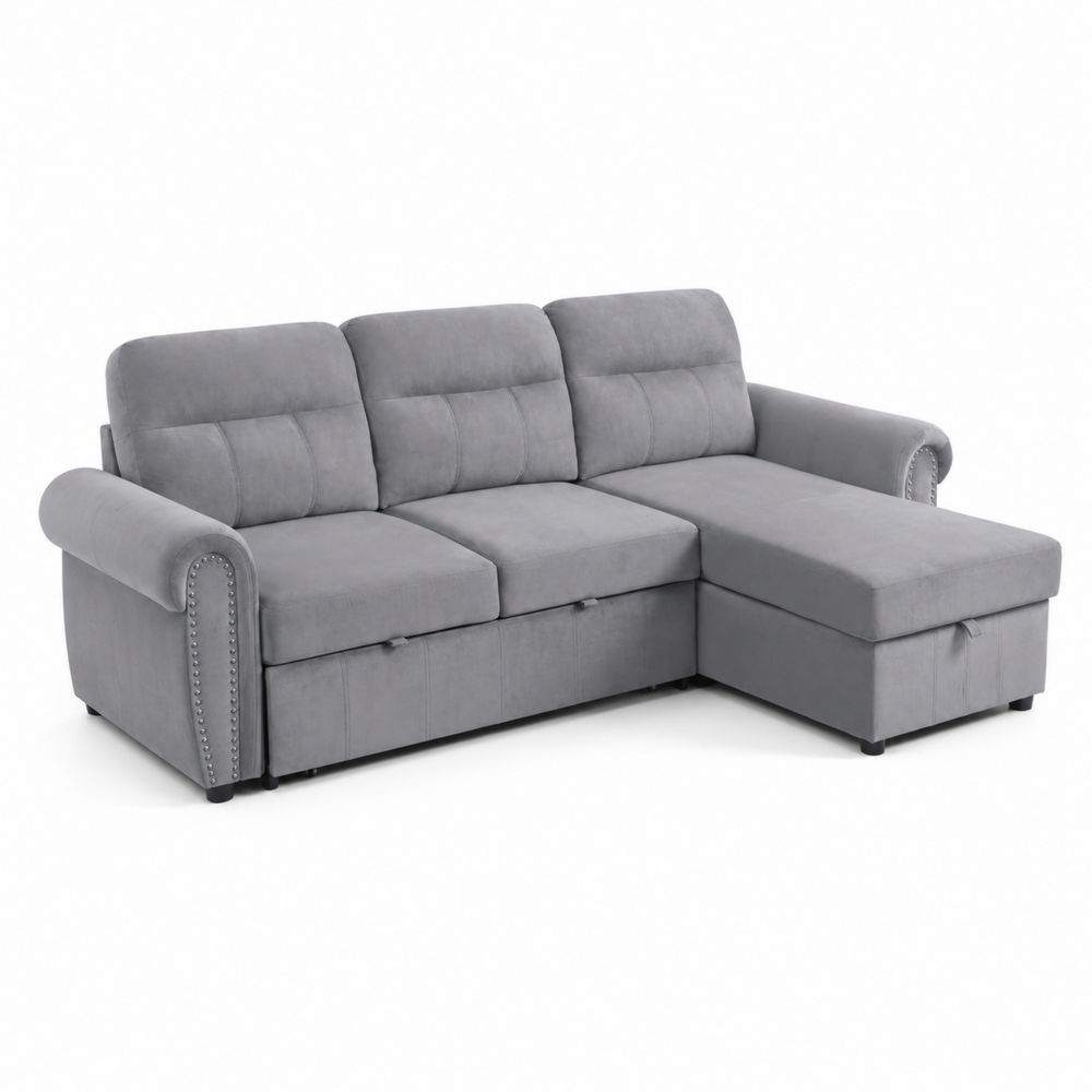 Canapé d'Angle en Tissu avec Méridienne Réversible Gris