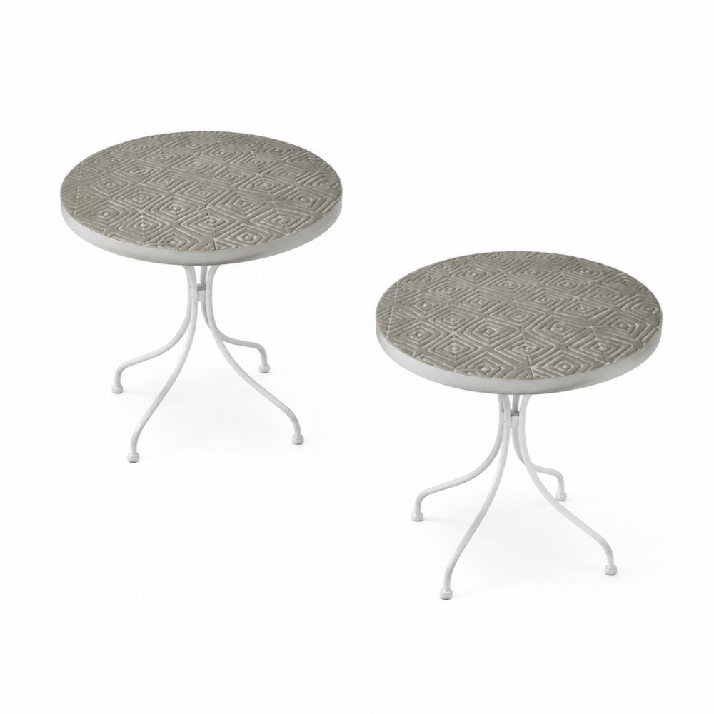 Lot de 2 tables d'appoint rondes en béton et métal gris 50cm
