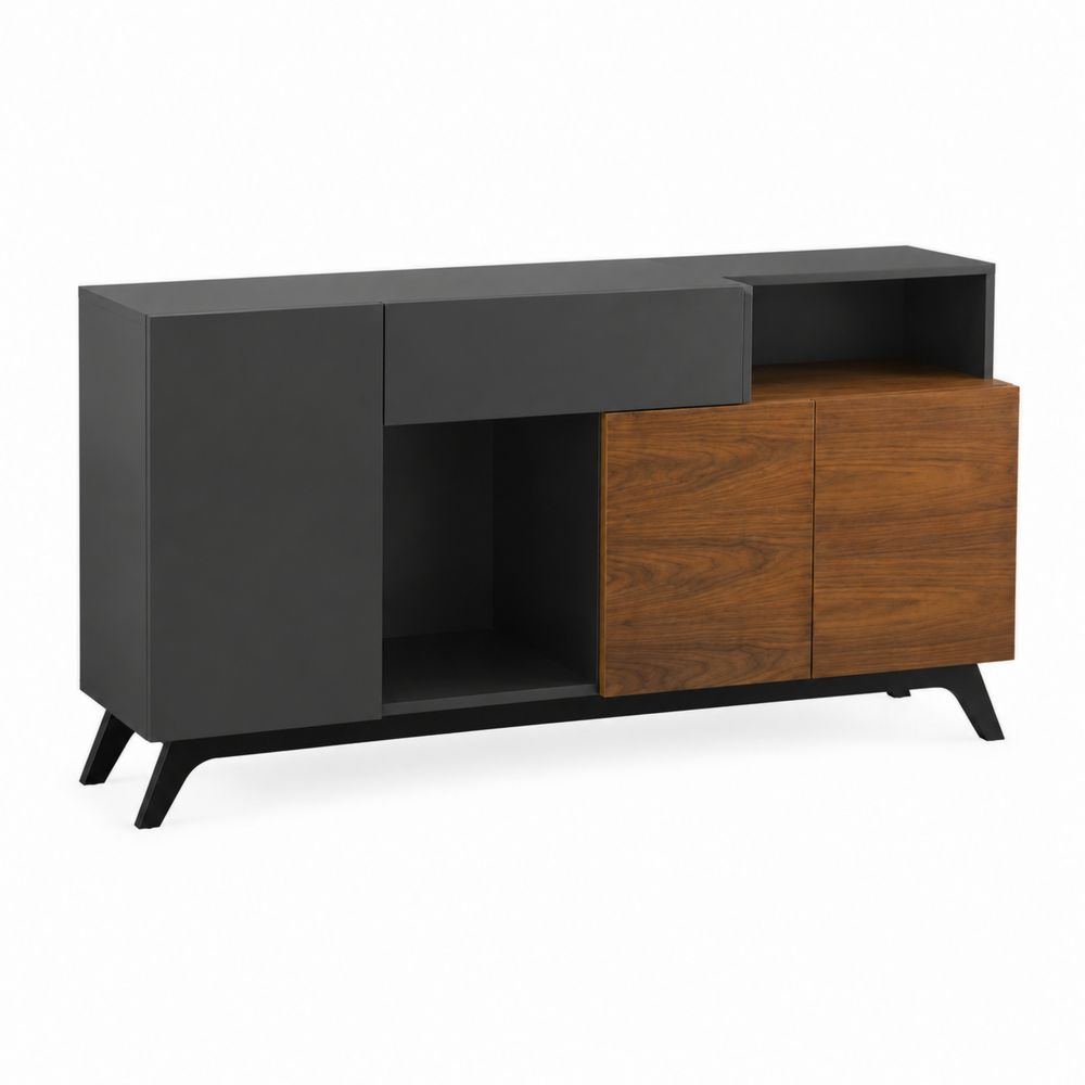 Buffet rectangulaire 150cm en métal et bois plaqué noyer