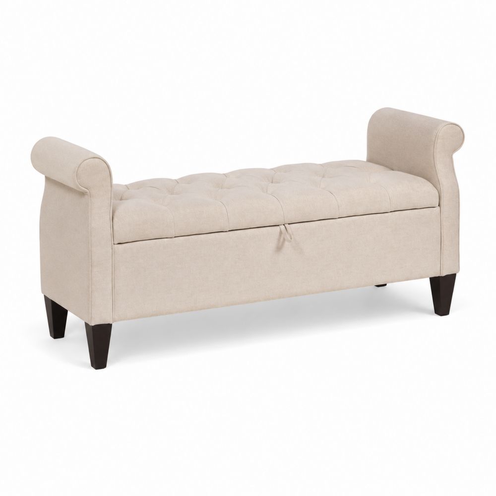 Banc de rangement en bois avec tissu Beige