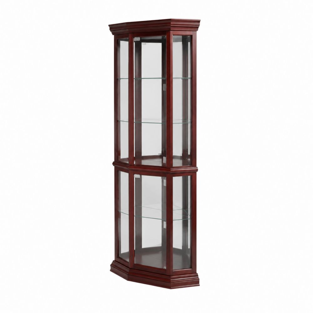 Vitrine d'angle en bois avec portes en verre trempé