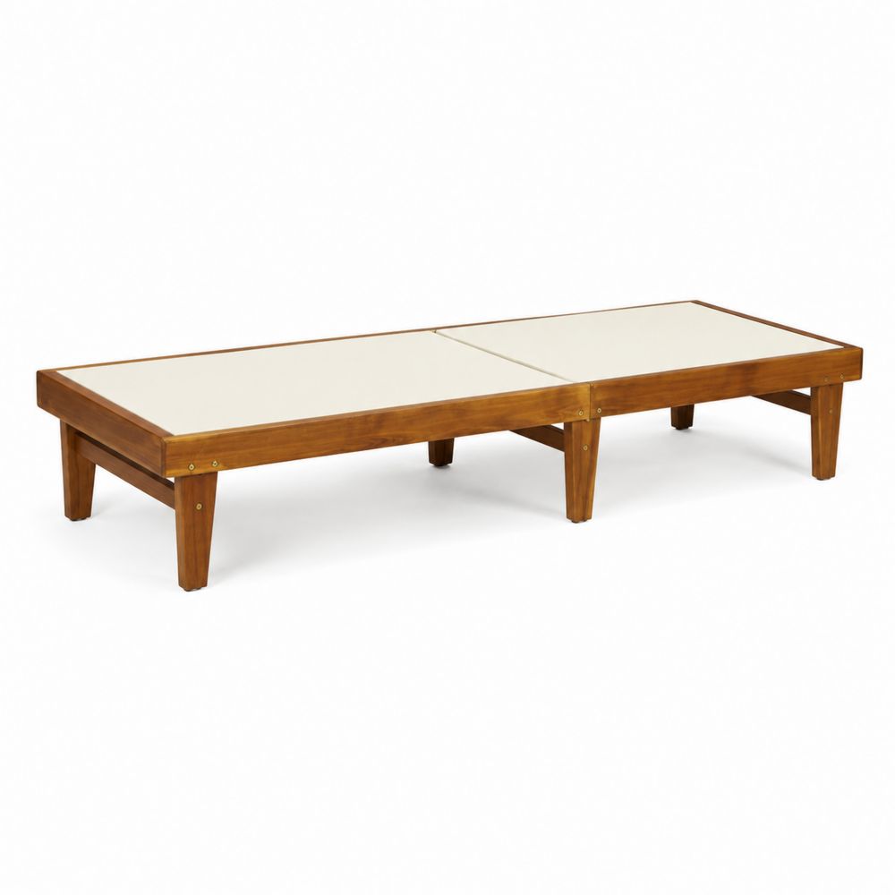 Lit de jour extérieur en bois et polyester crème