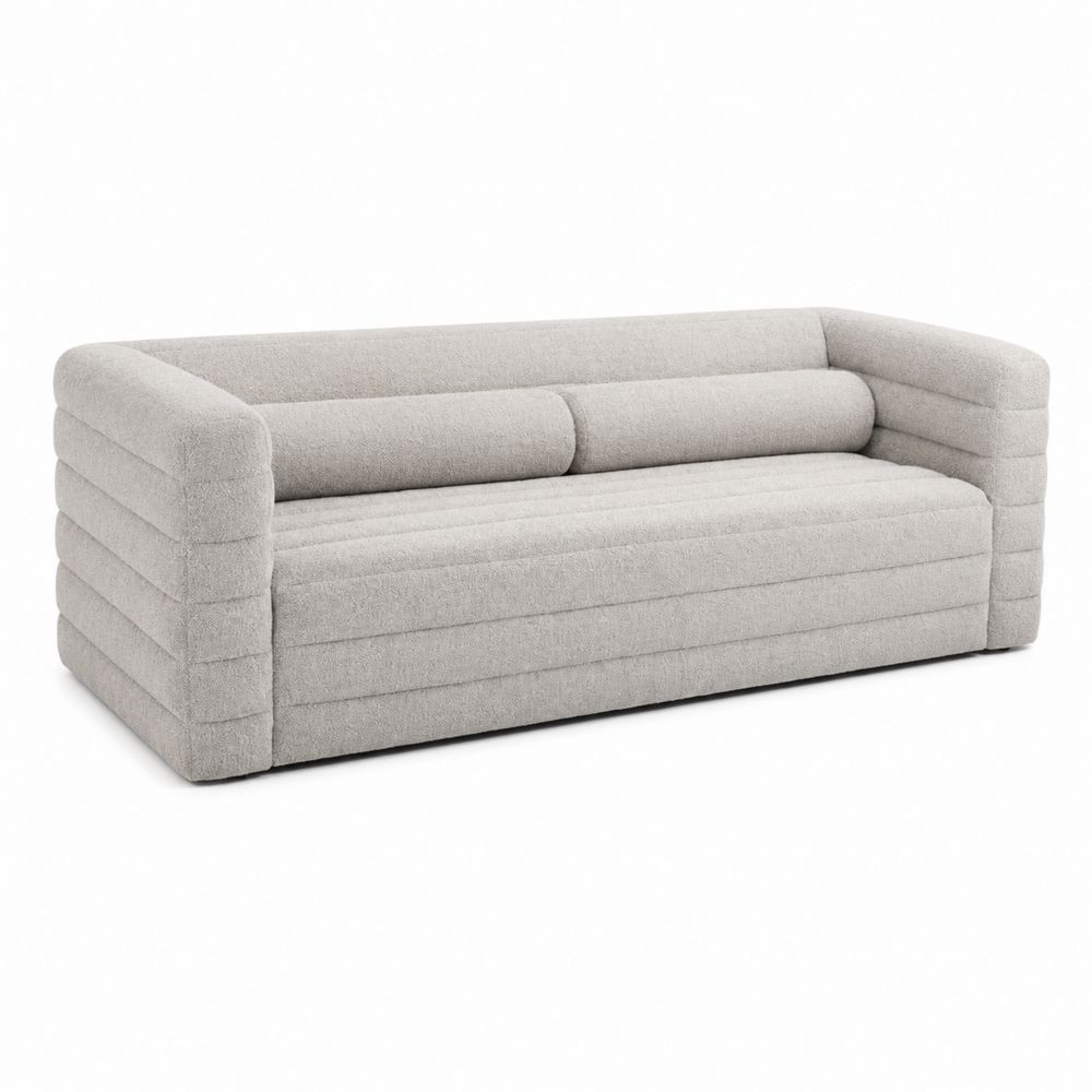 Canapé droit 3 places tissu bouclé Beige