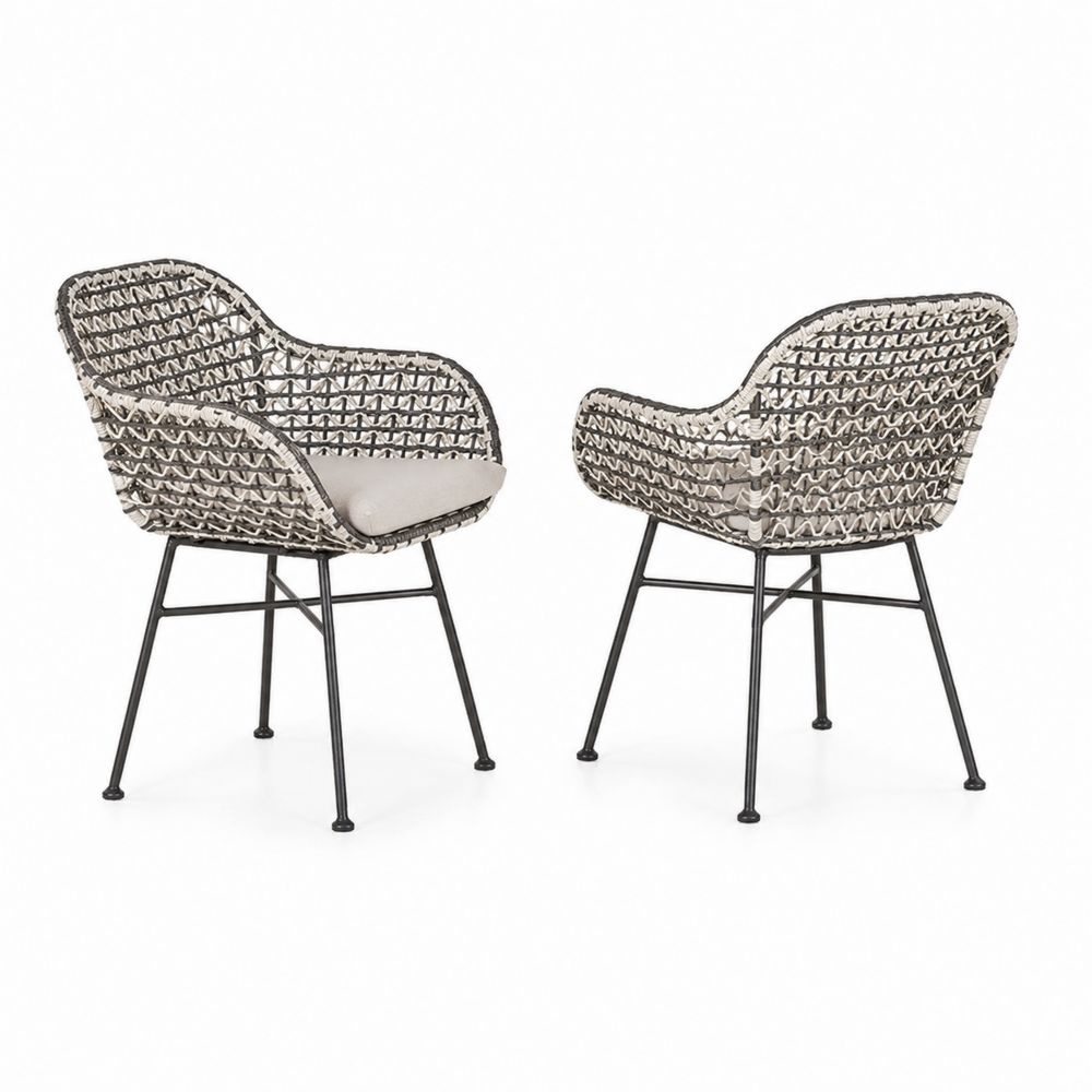 Fauteuils en résine tressée avec structure en métal et coussins en polyester, lot de 2