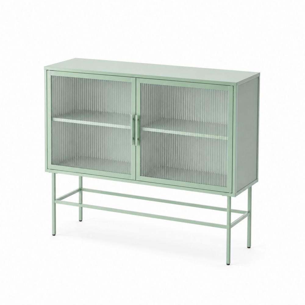 Buffet en métal et verre nervuré 100x40x90 cm